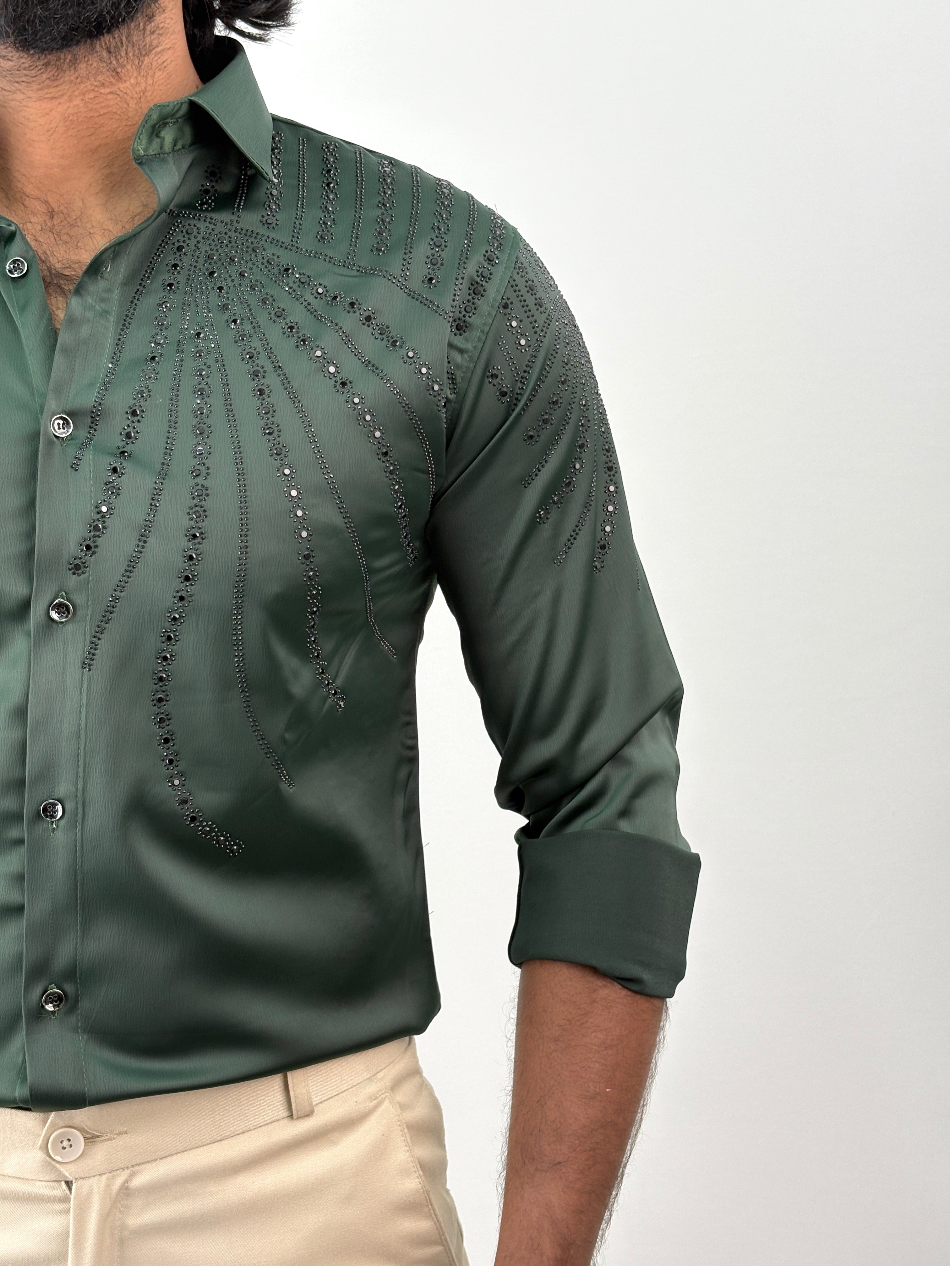 Green Designer Stone Work Shirt 6