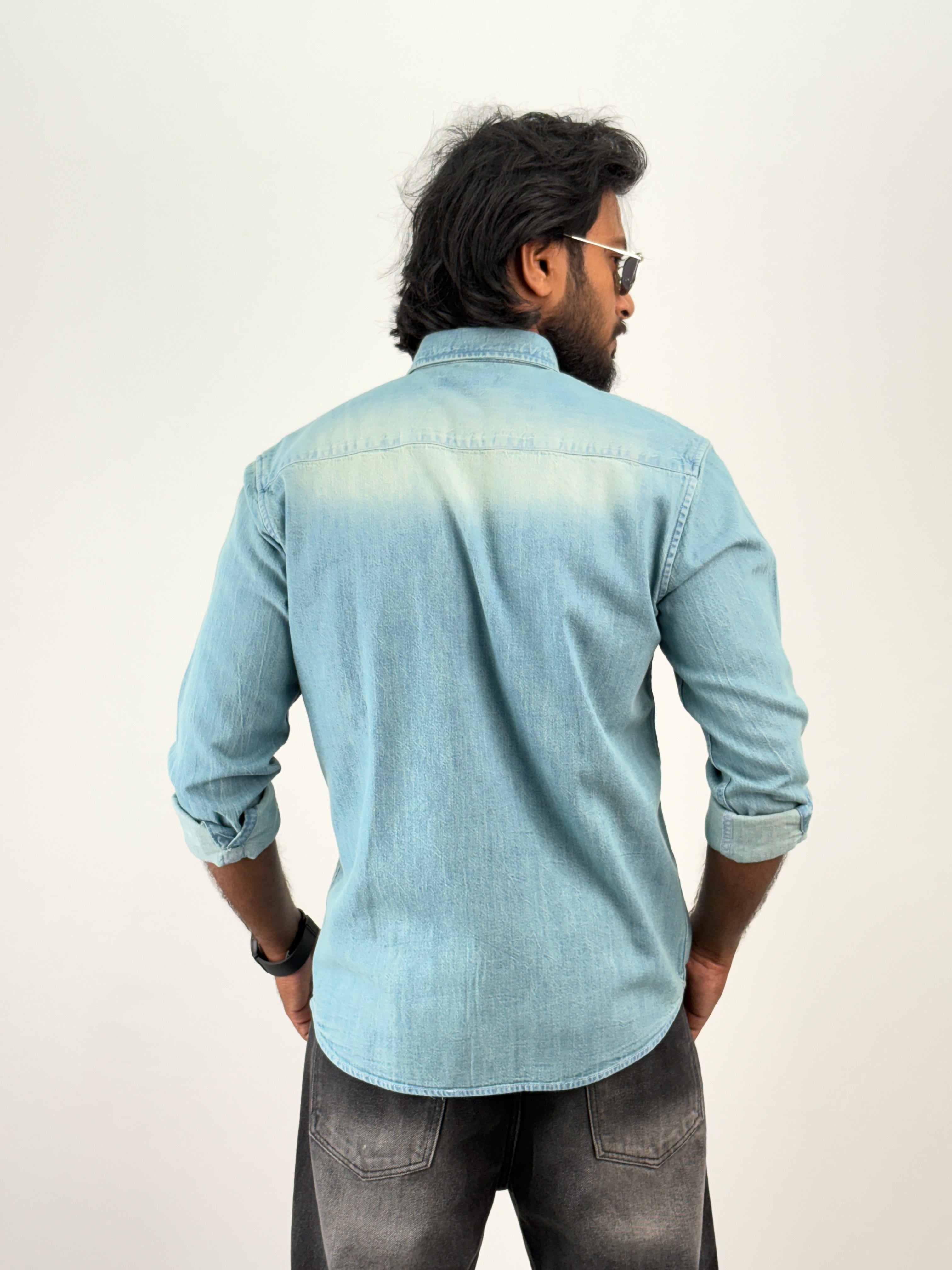 Teal Blue Denim Shirt