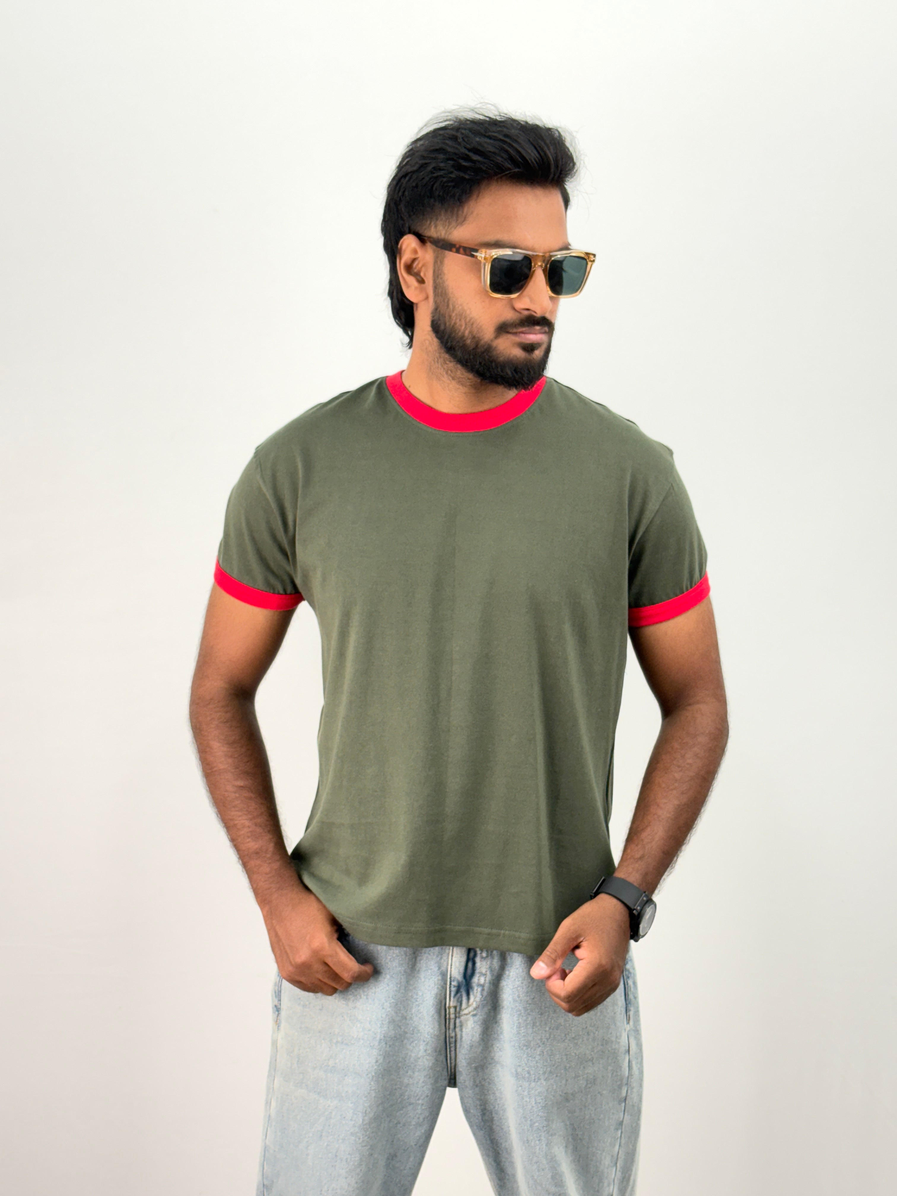 Khaki Cropped Ringer T-Shirt