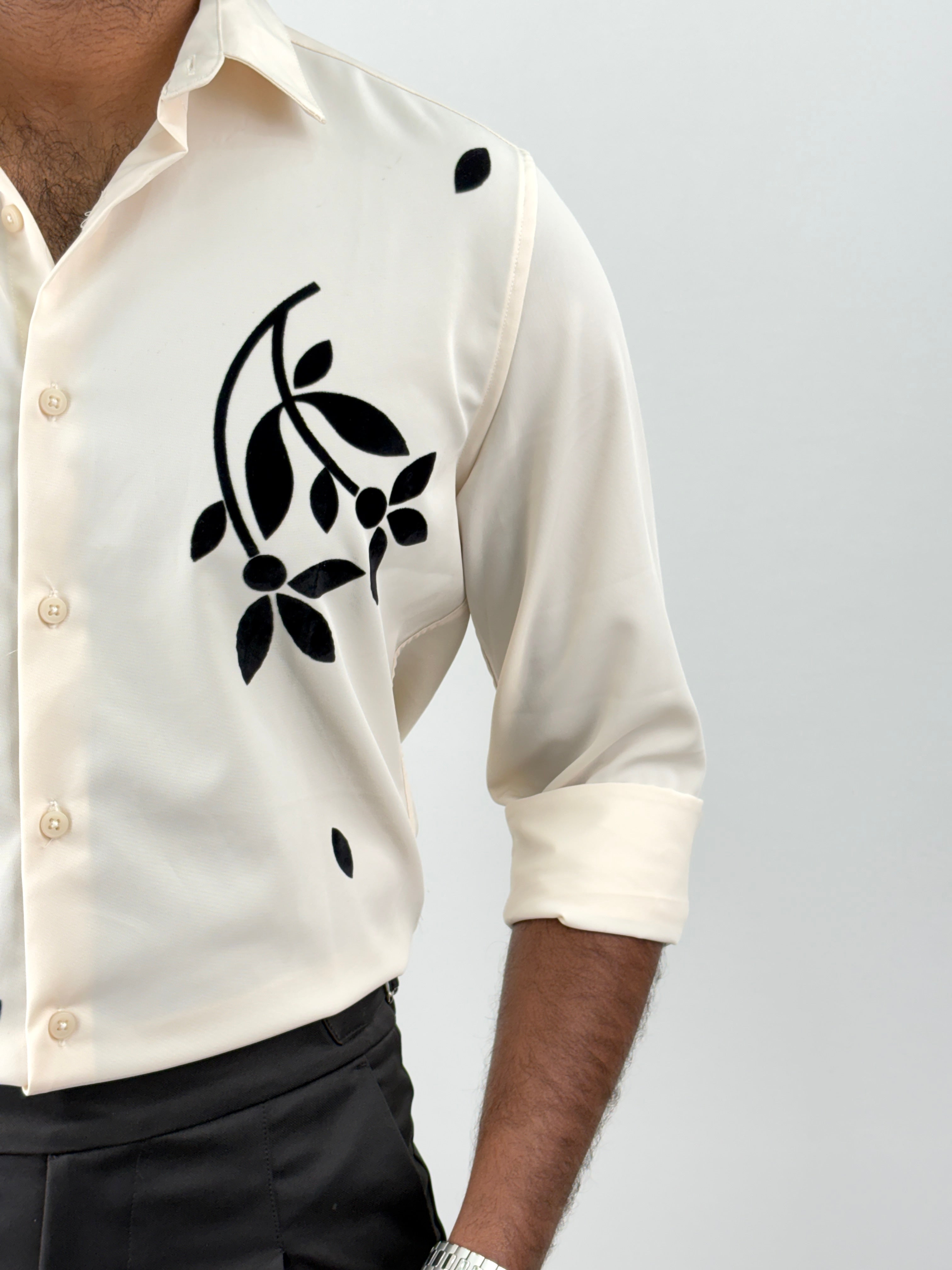 Cream Flock Printed Shirt