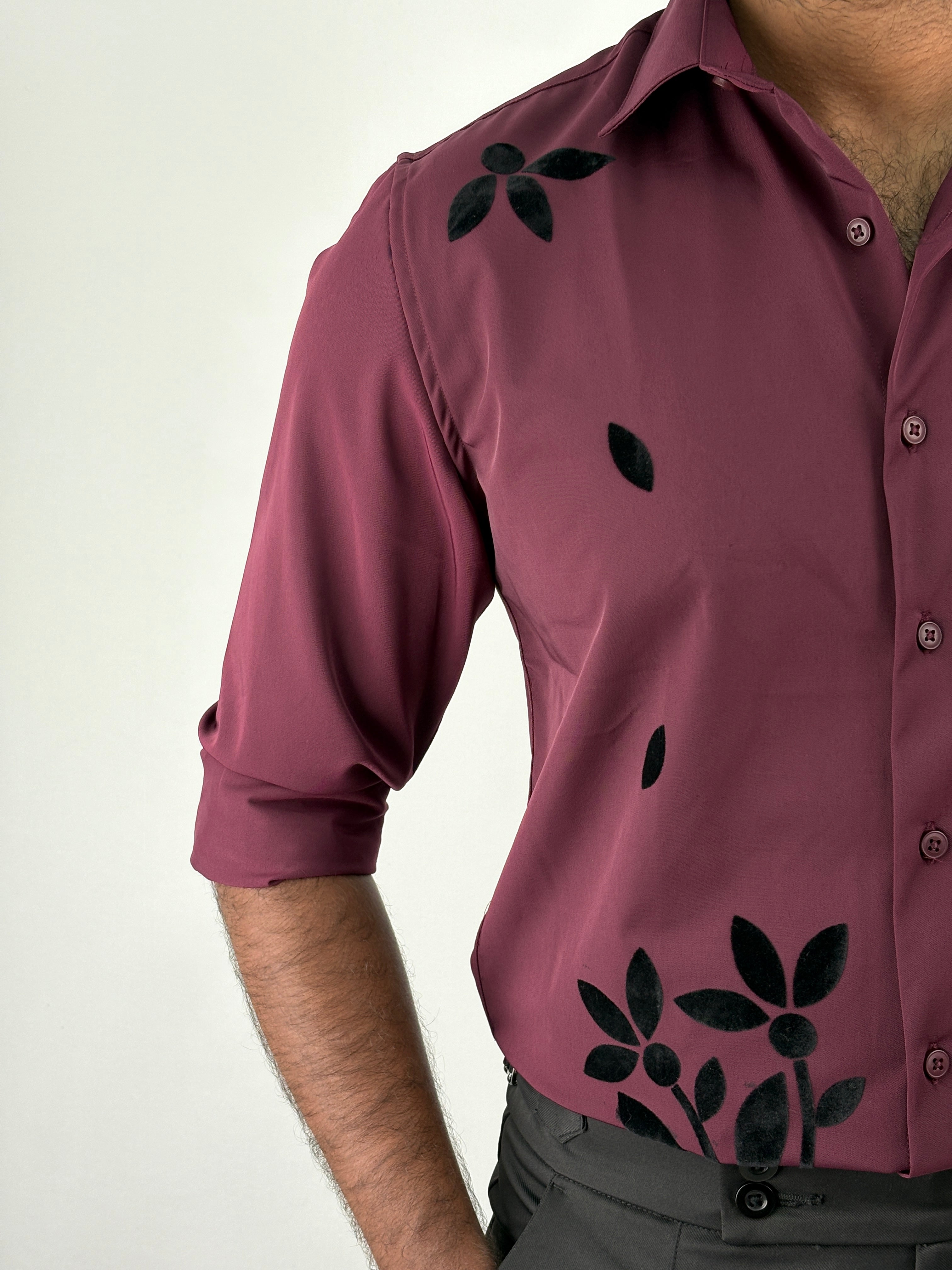 Maroon Flock Printed Shirt