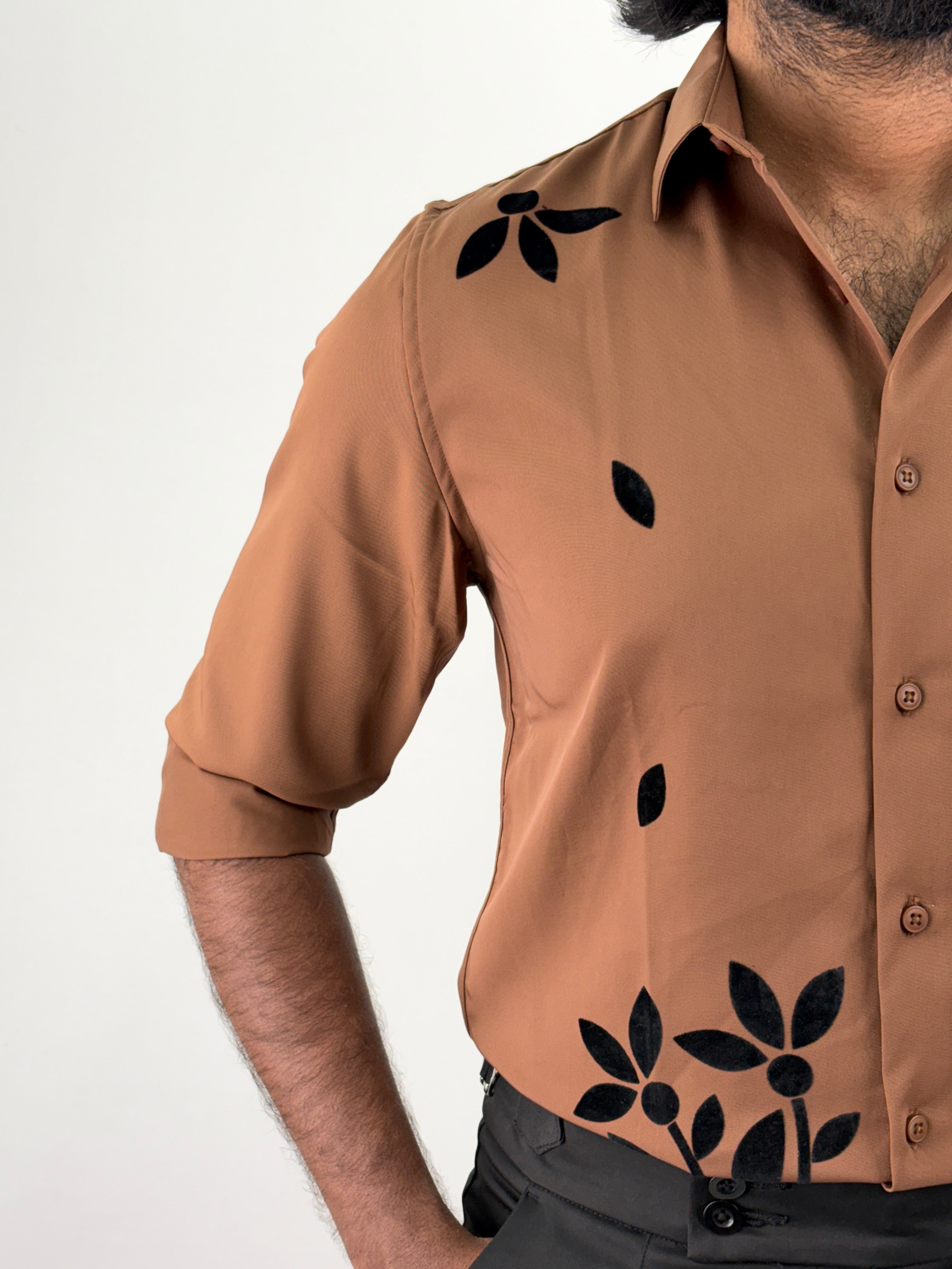 Chocolate Flock Printed Shirt