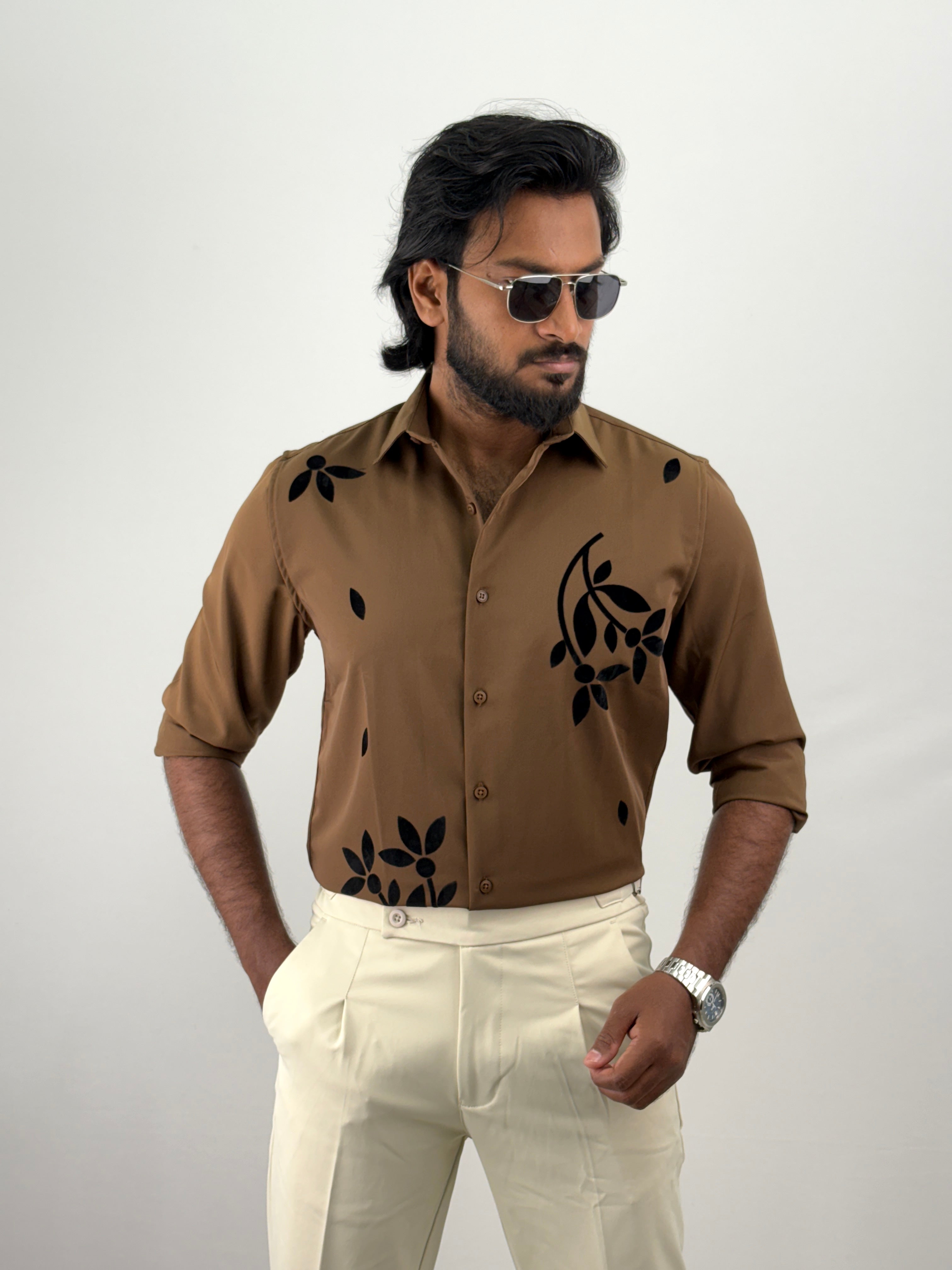 Brown Flock Printed Shirt