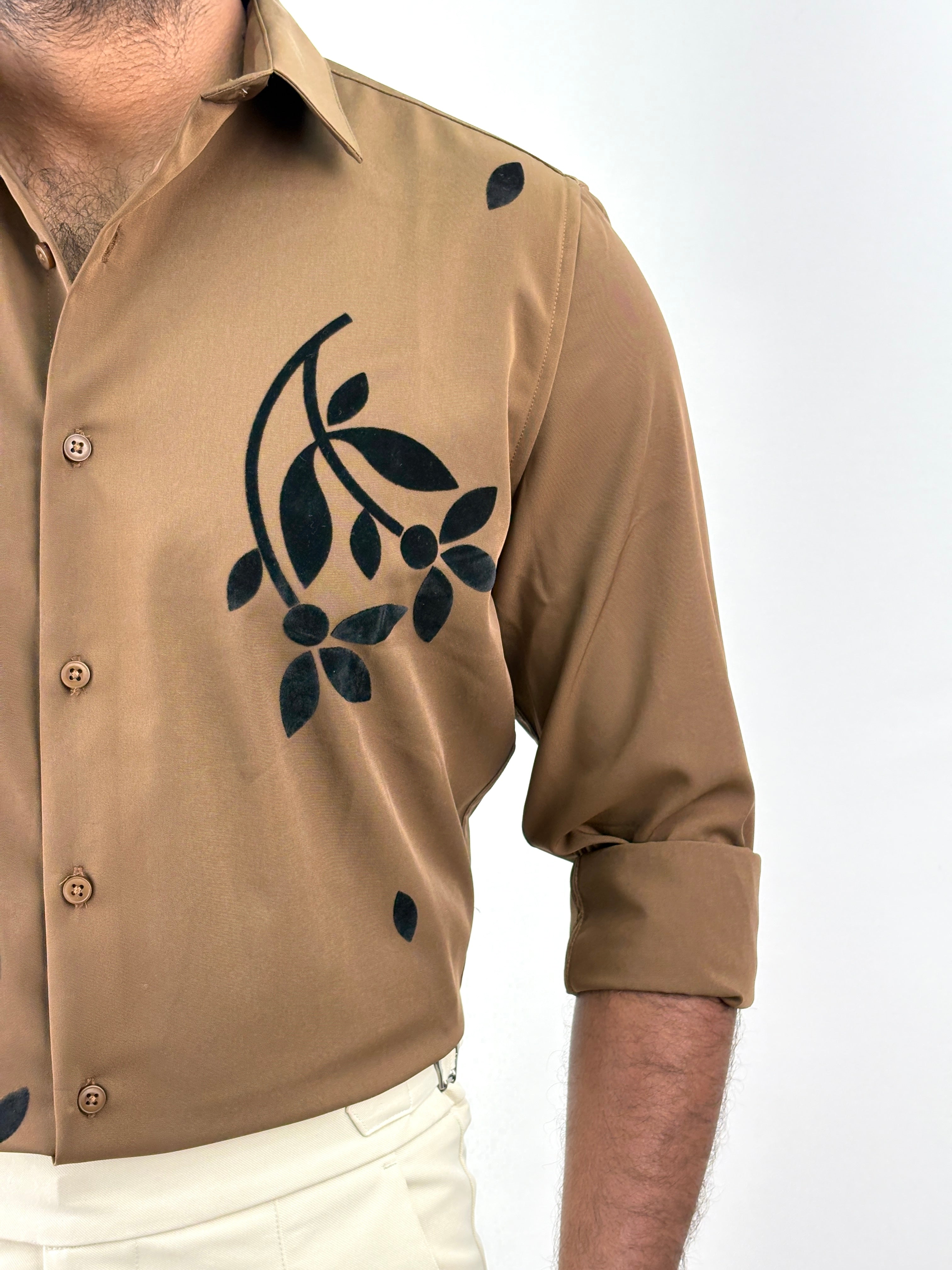 Brown Flock Printed Shirt