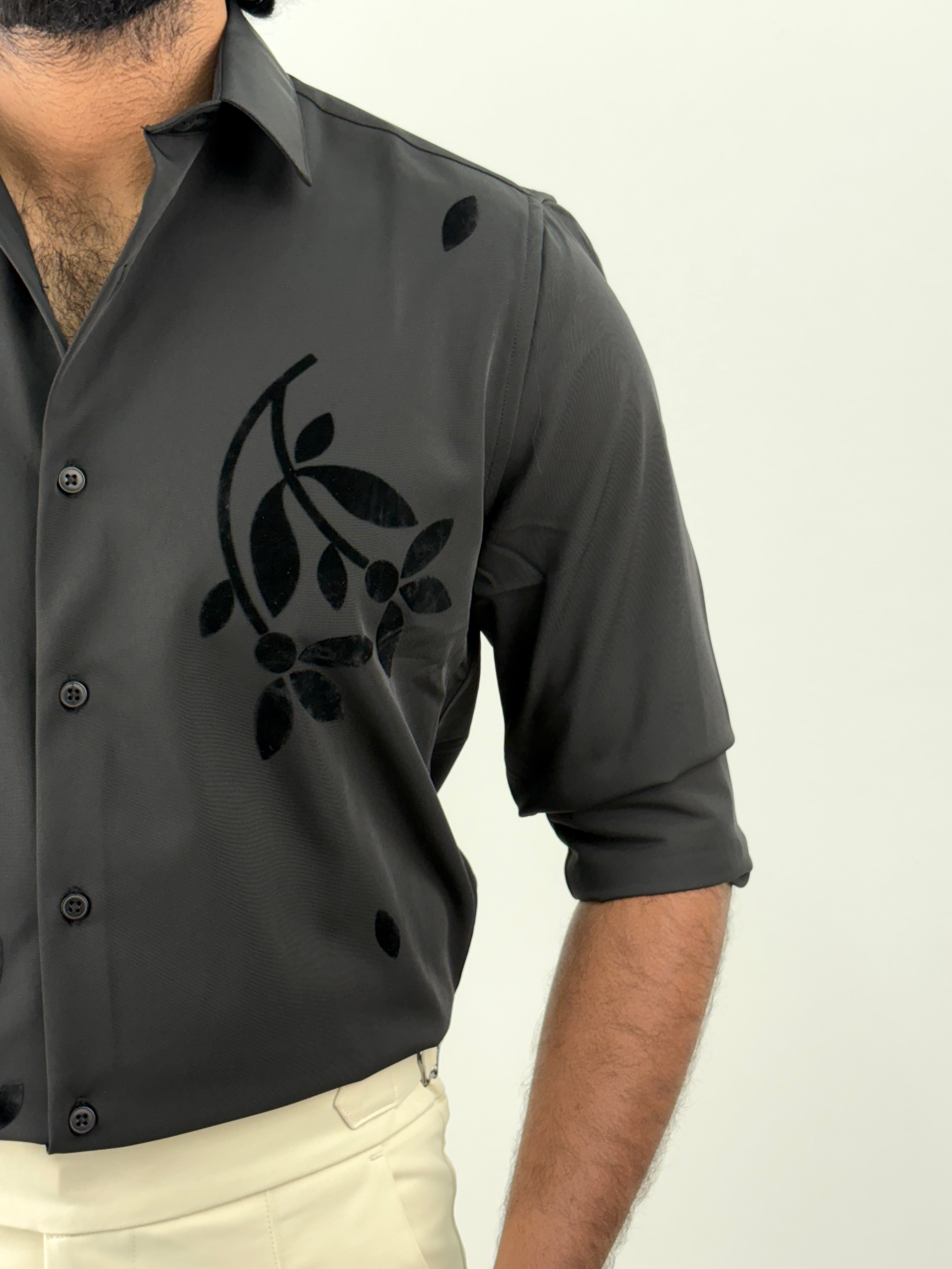 Black Flock Printed Shirt