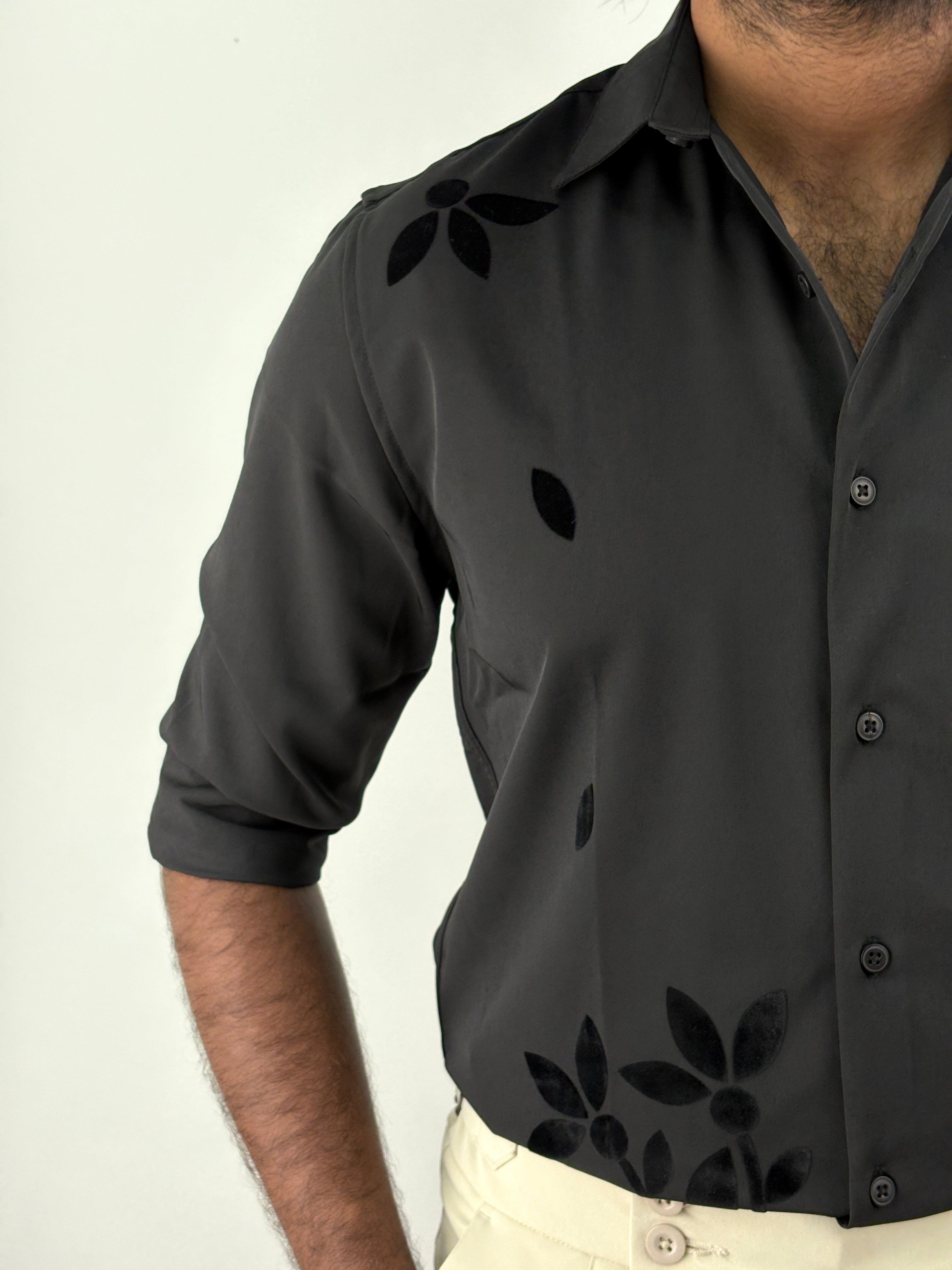 Black Flock Printed Shirt