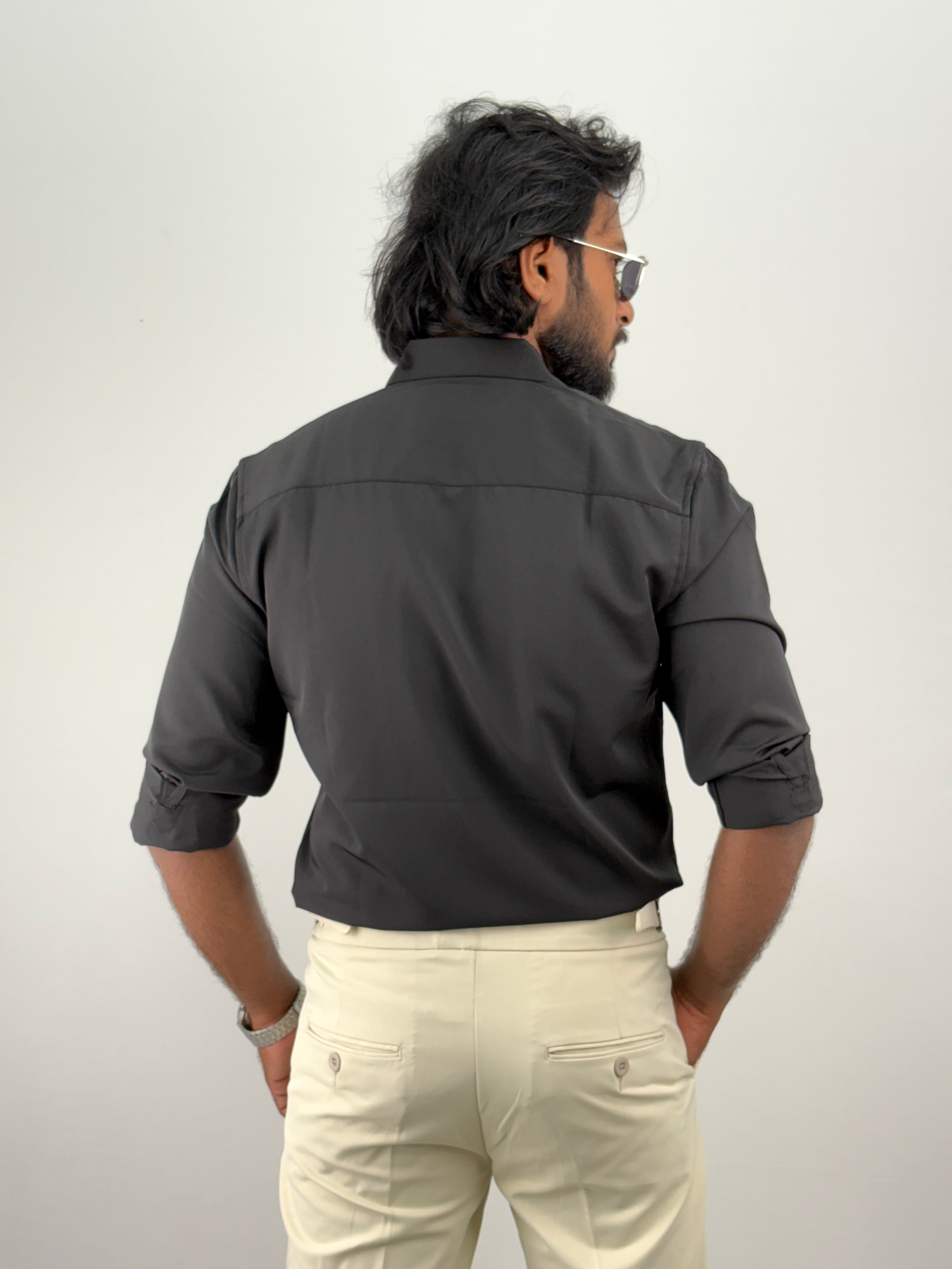 Black Flock Printed Shirt