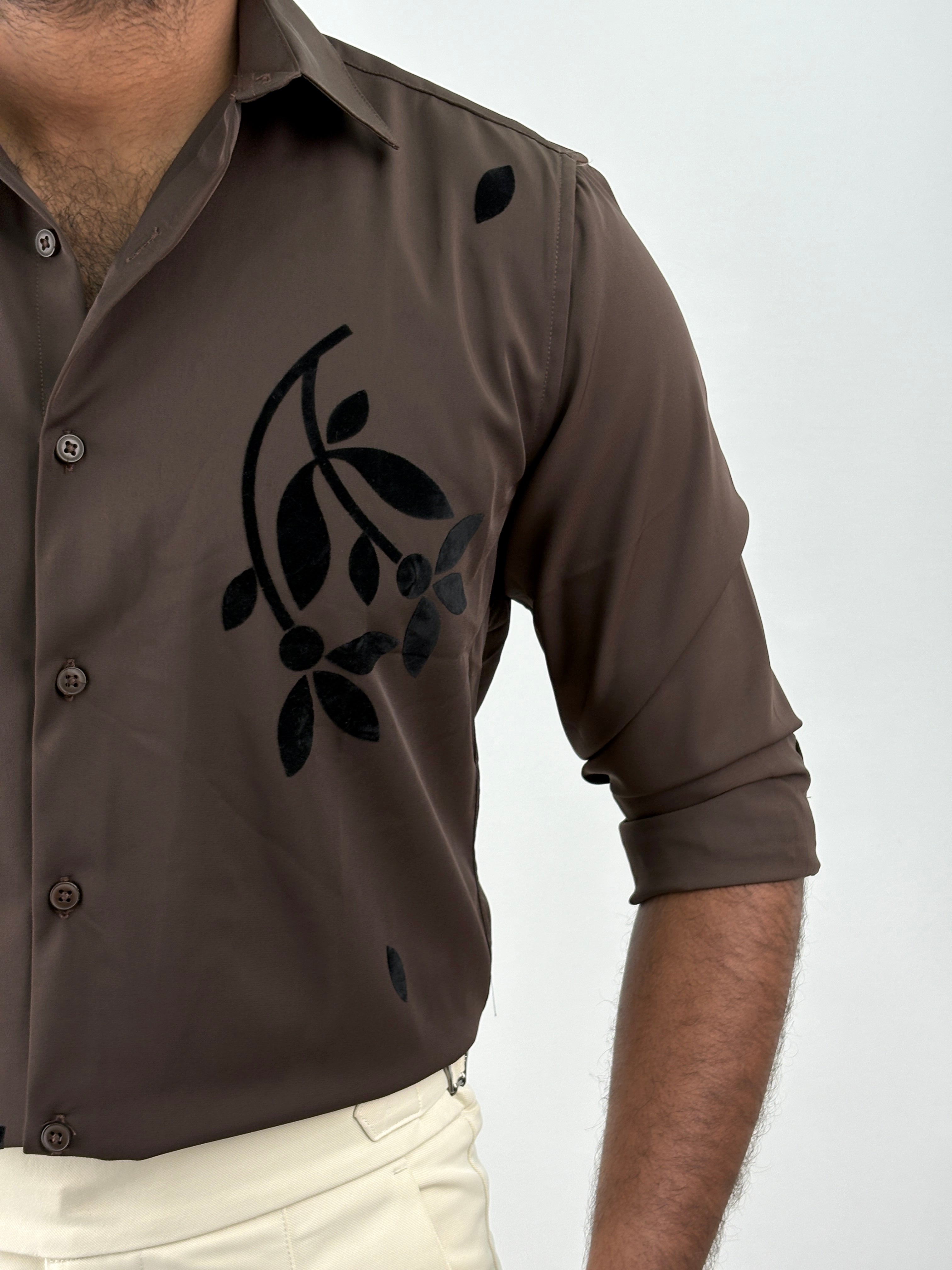 Coffee Flock Printed Shirt