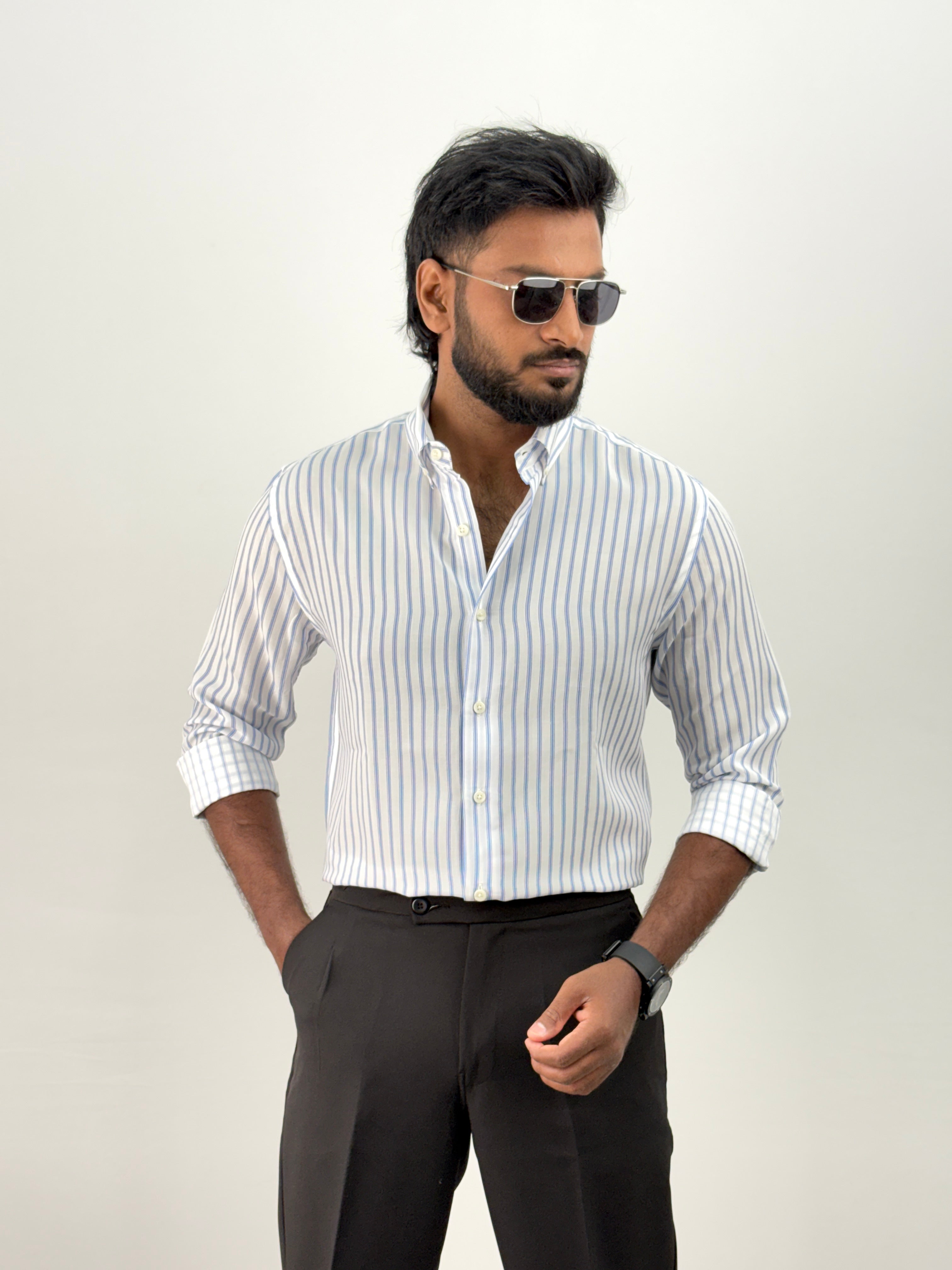 White Blue 3 IMP Stripe Shirt