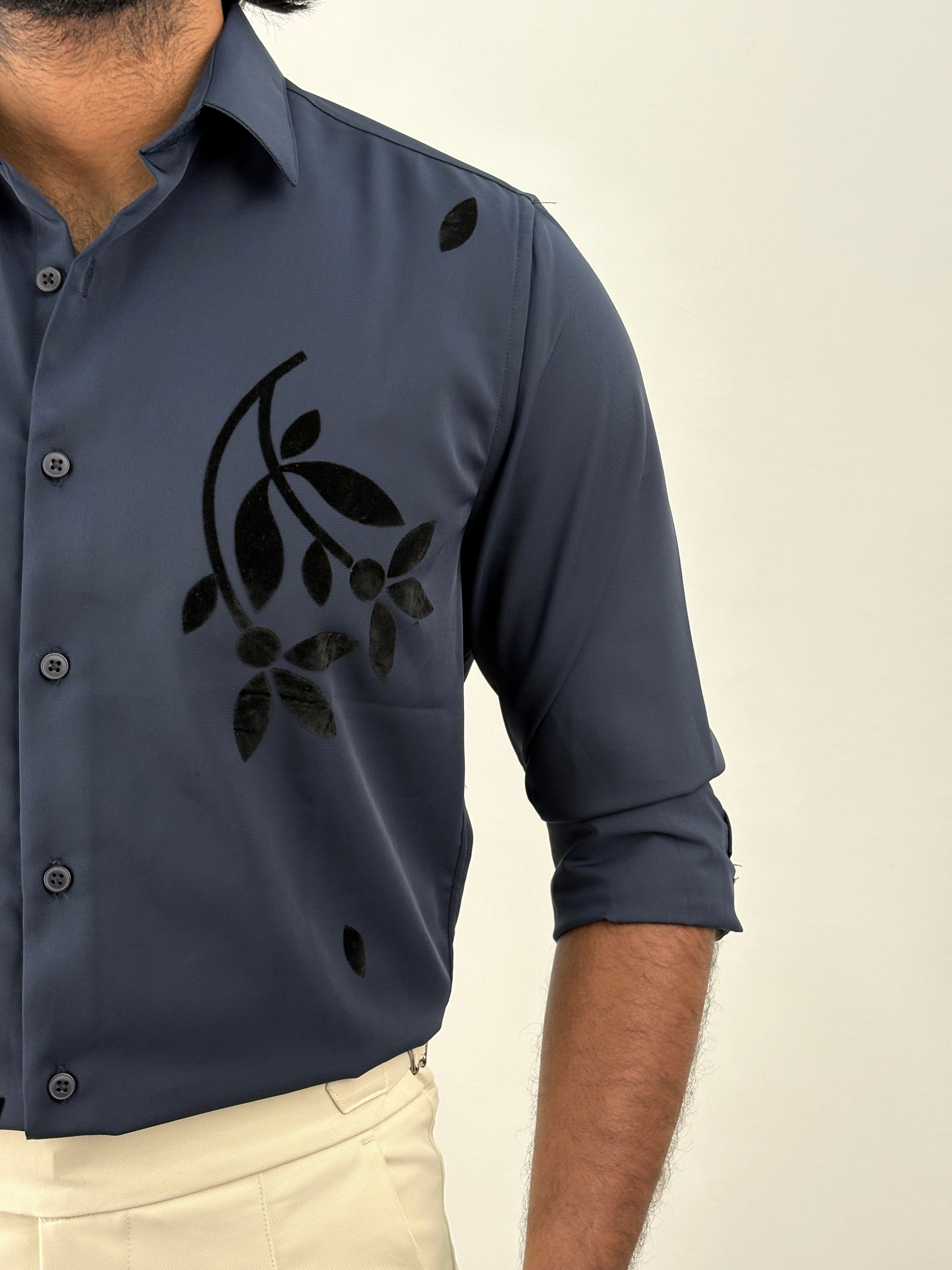 Navy Flock Printed Shirt