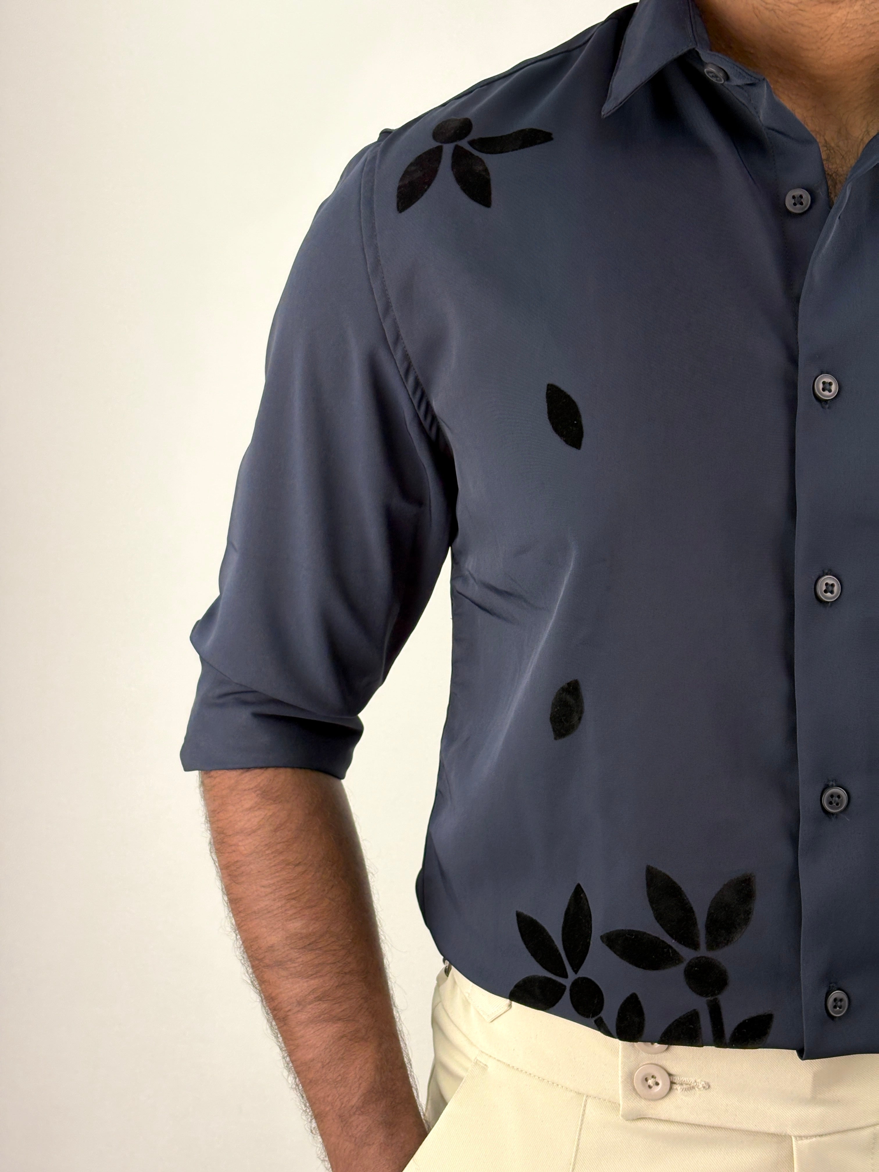 Navy Flock Printed Shirt