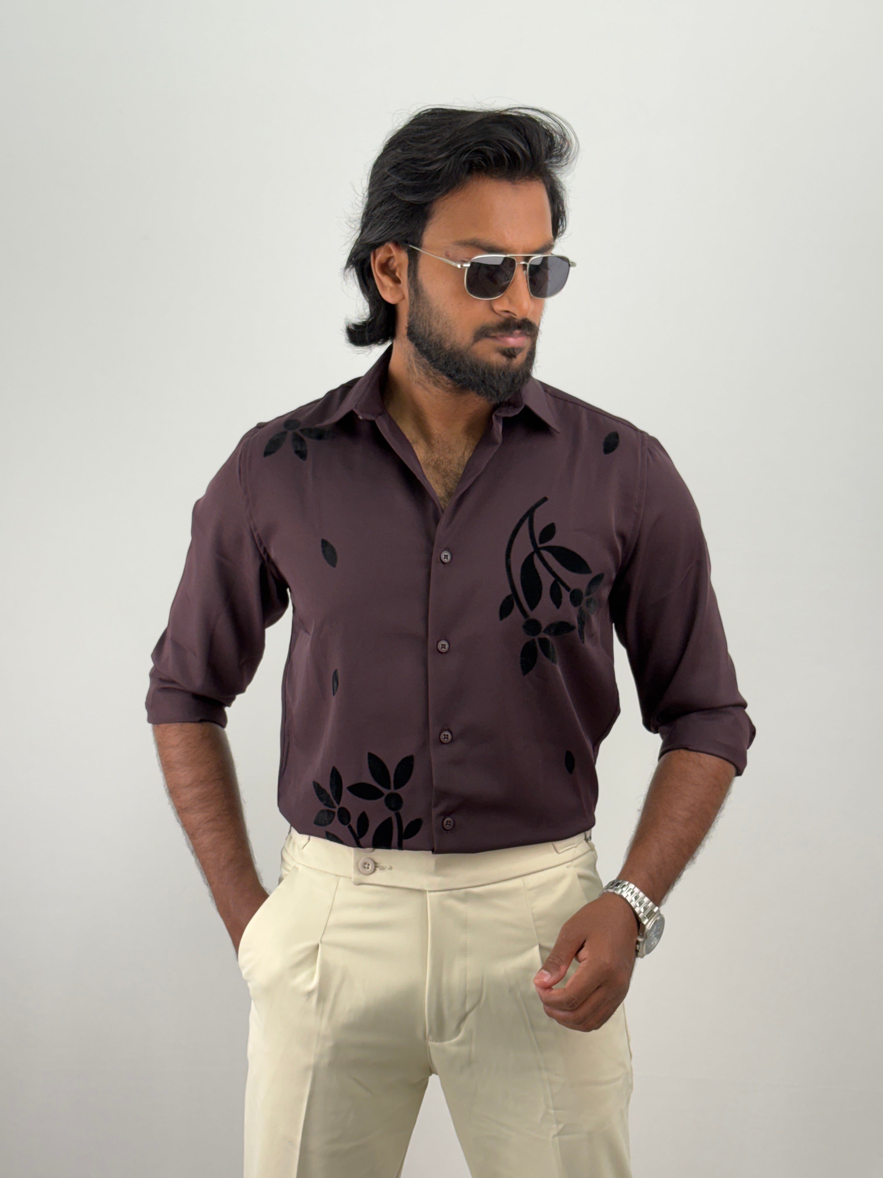 Wine Flock Printed Shirt