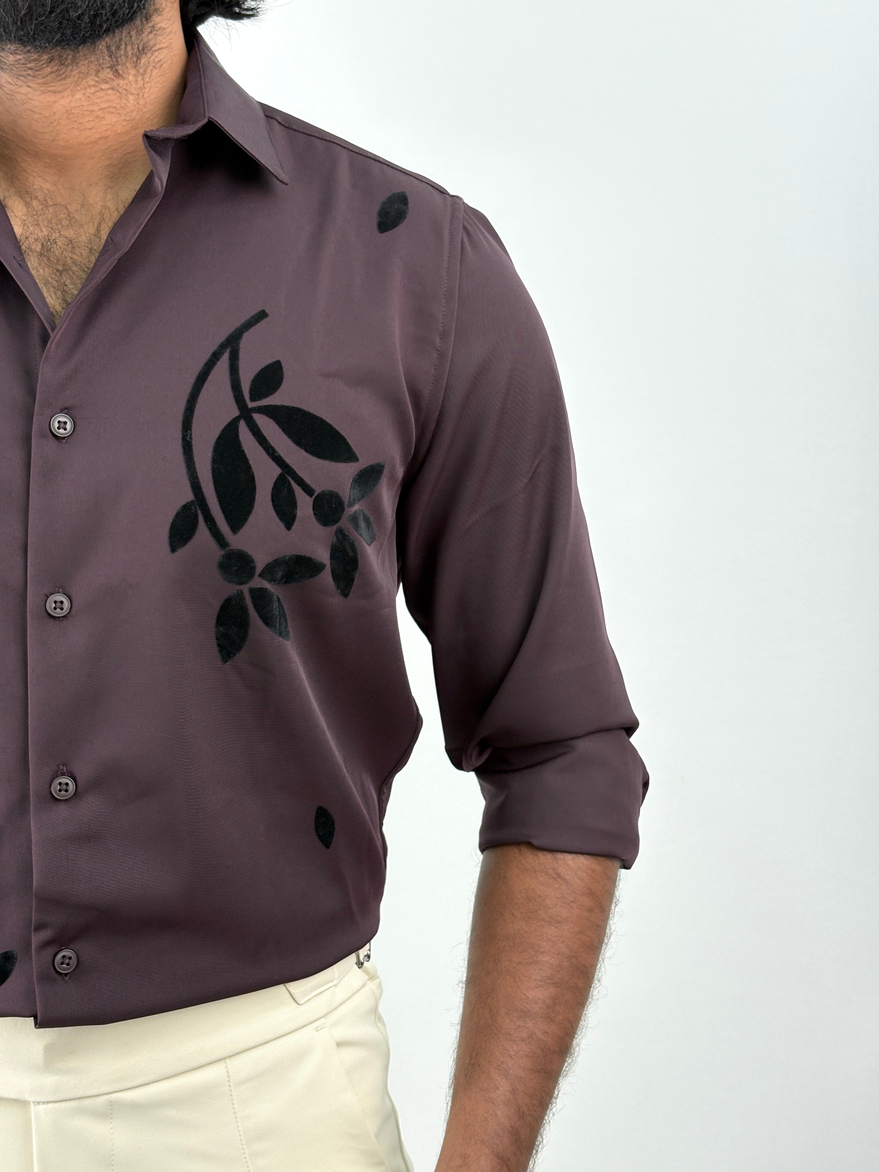 Wine Flock Printed Shirt