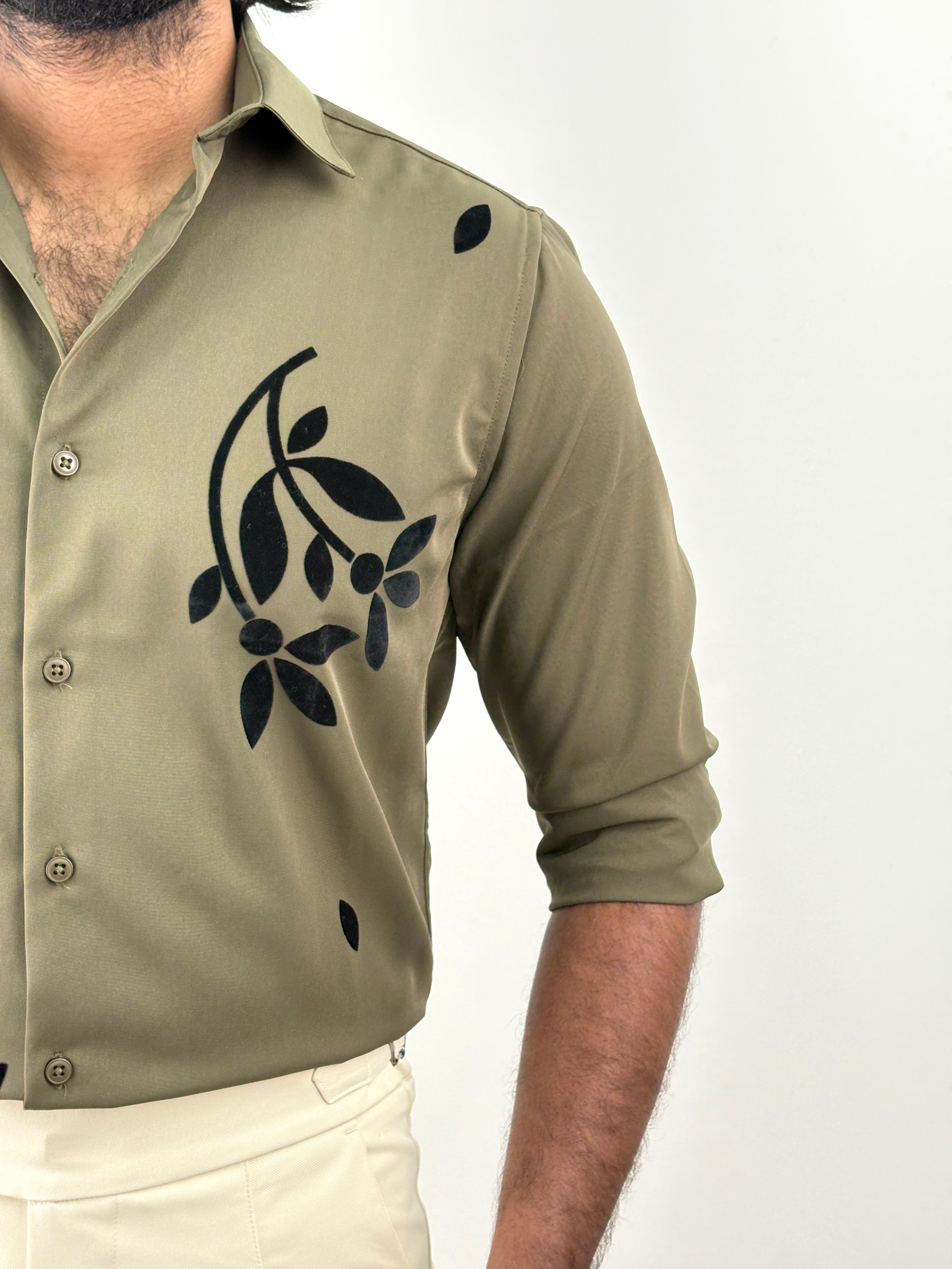 Olive Flock Printed Shirt