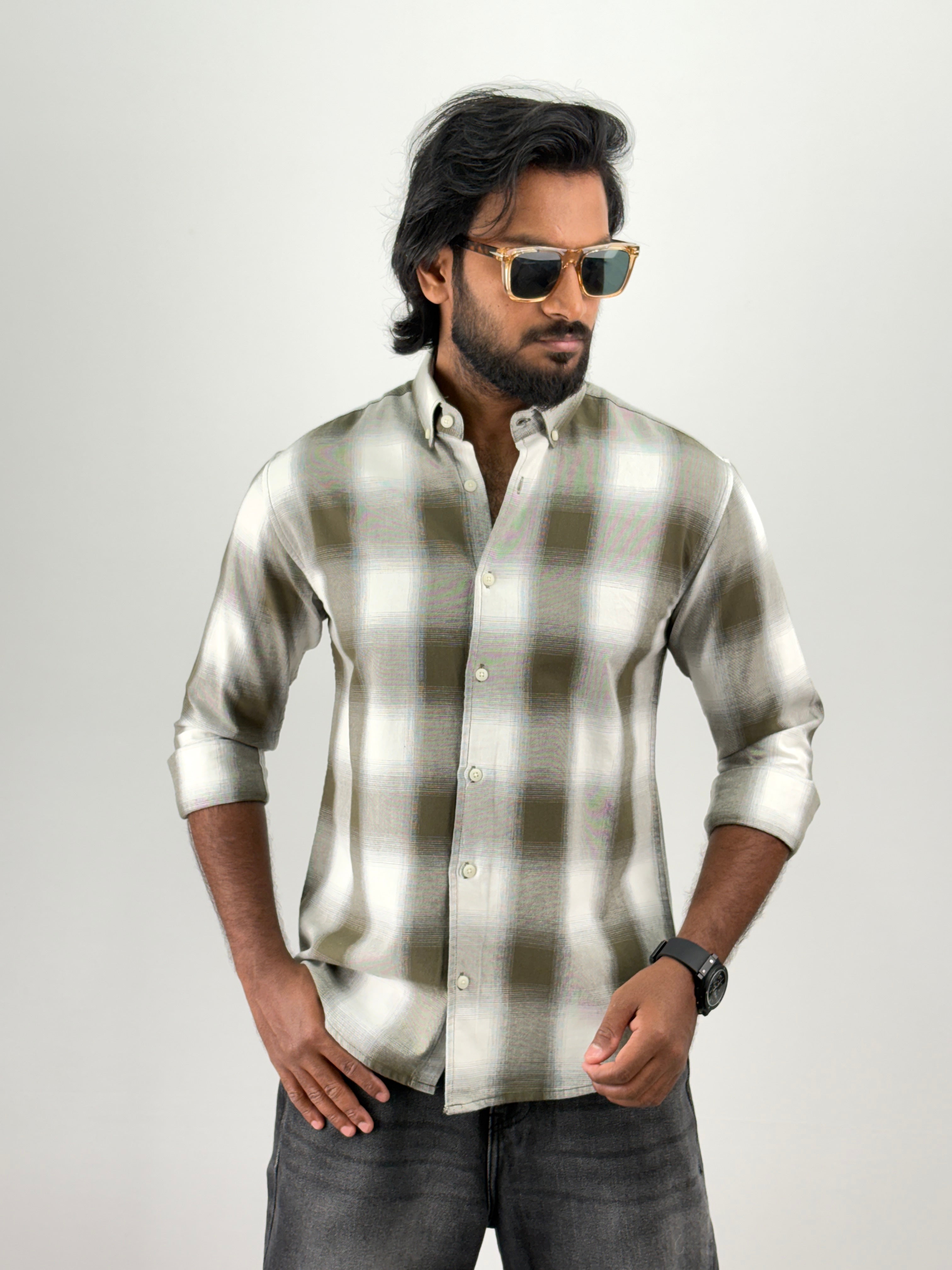 White Green Flannel Shirt