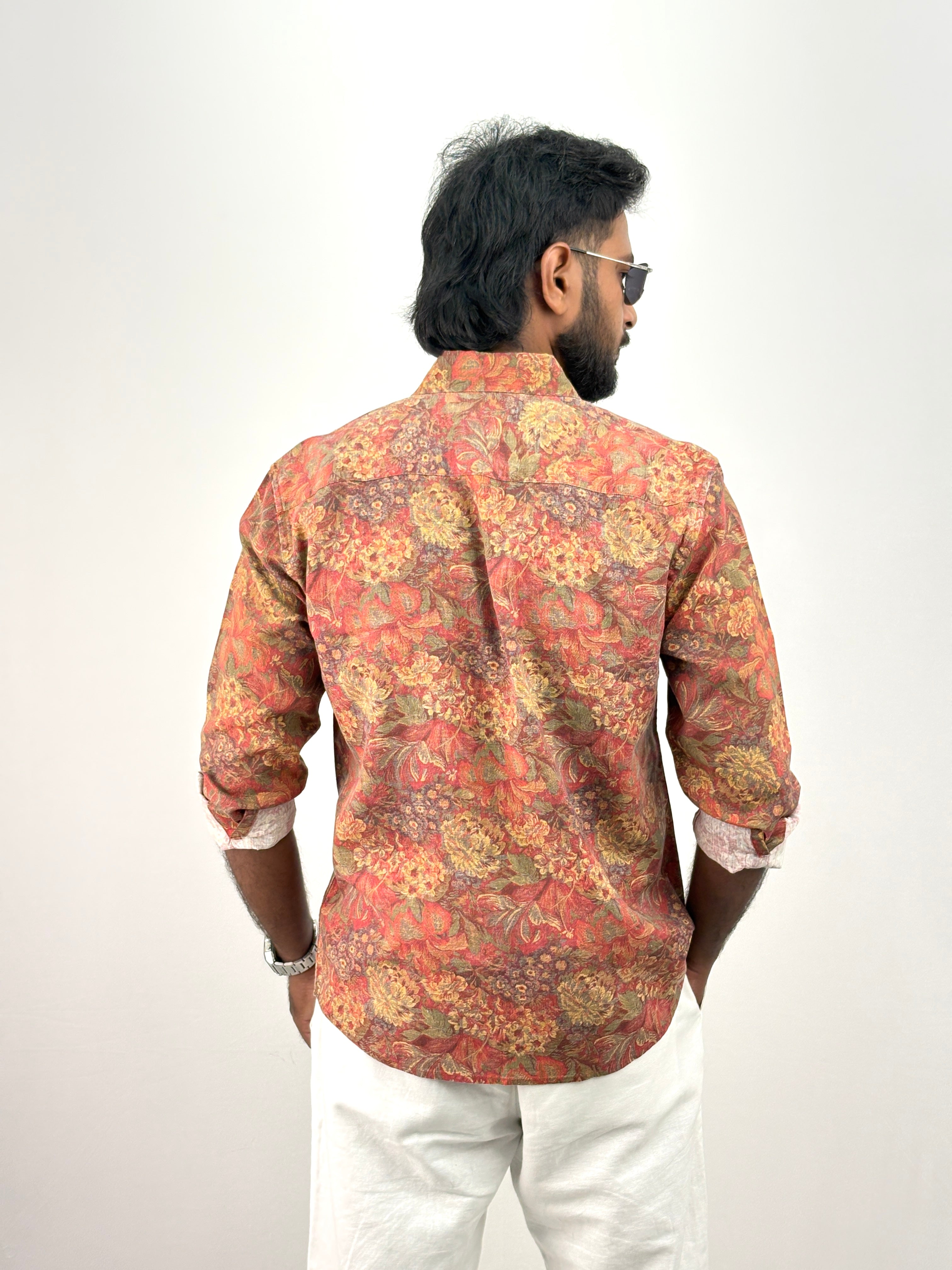 Orange Linen Printed Shirt