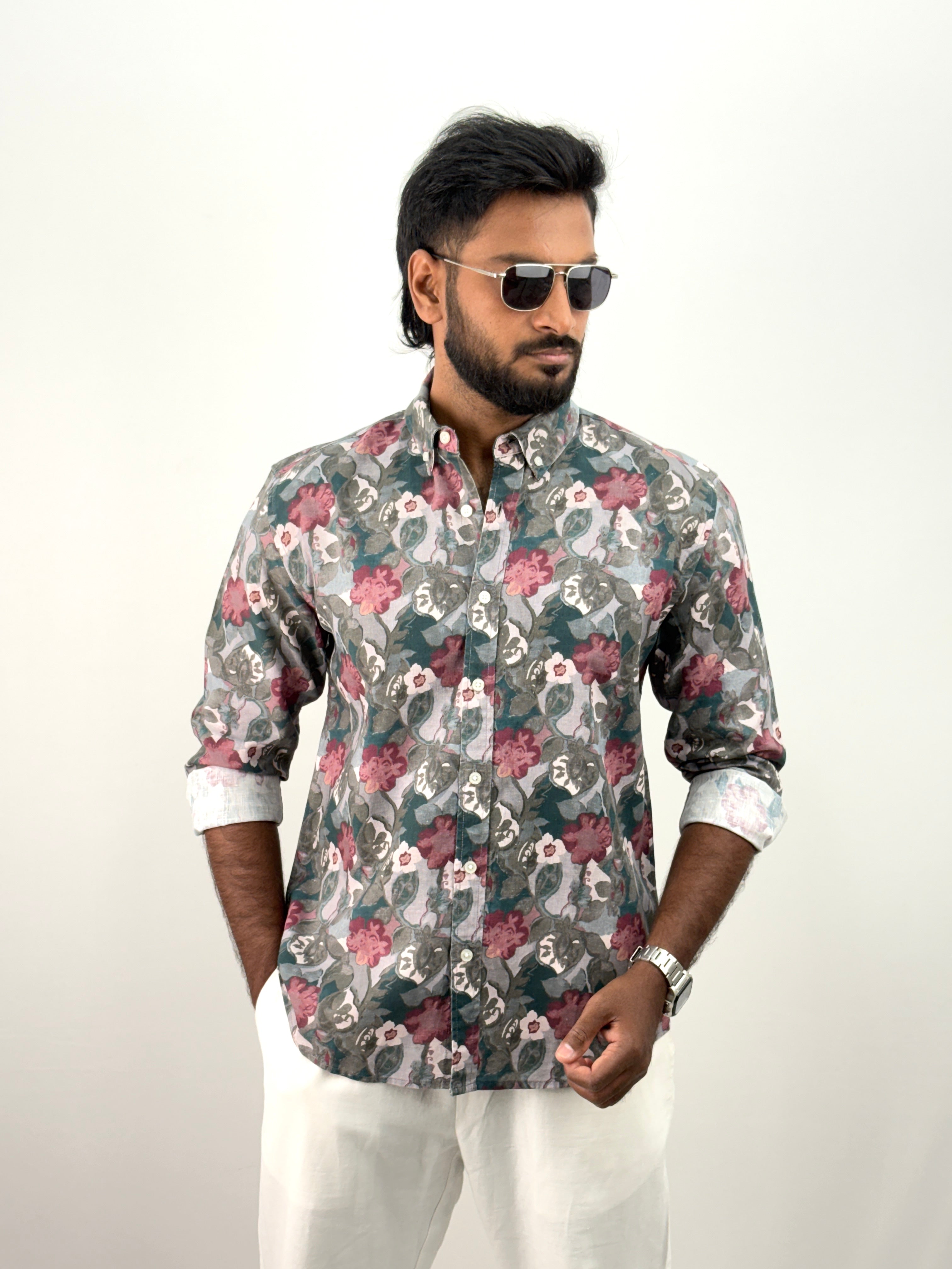 Rose Linen Printed Shirt