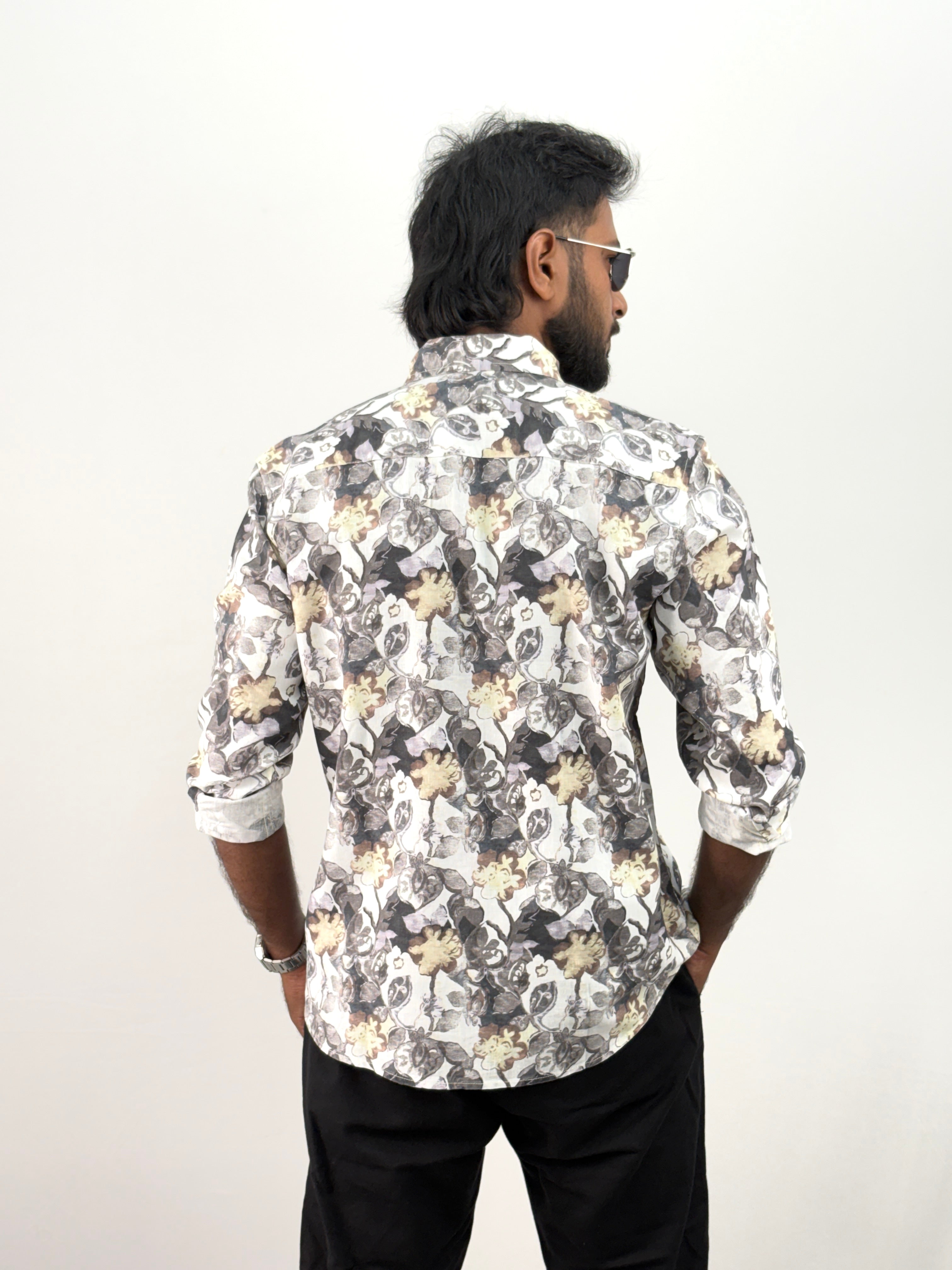 White Linen Printed Shirt