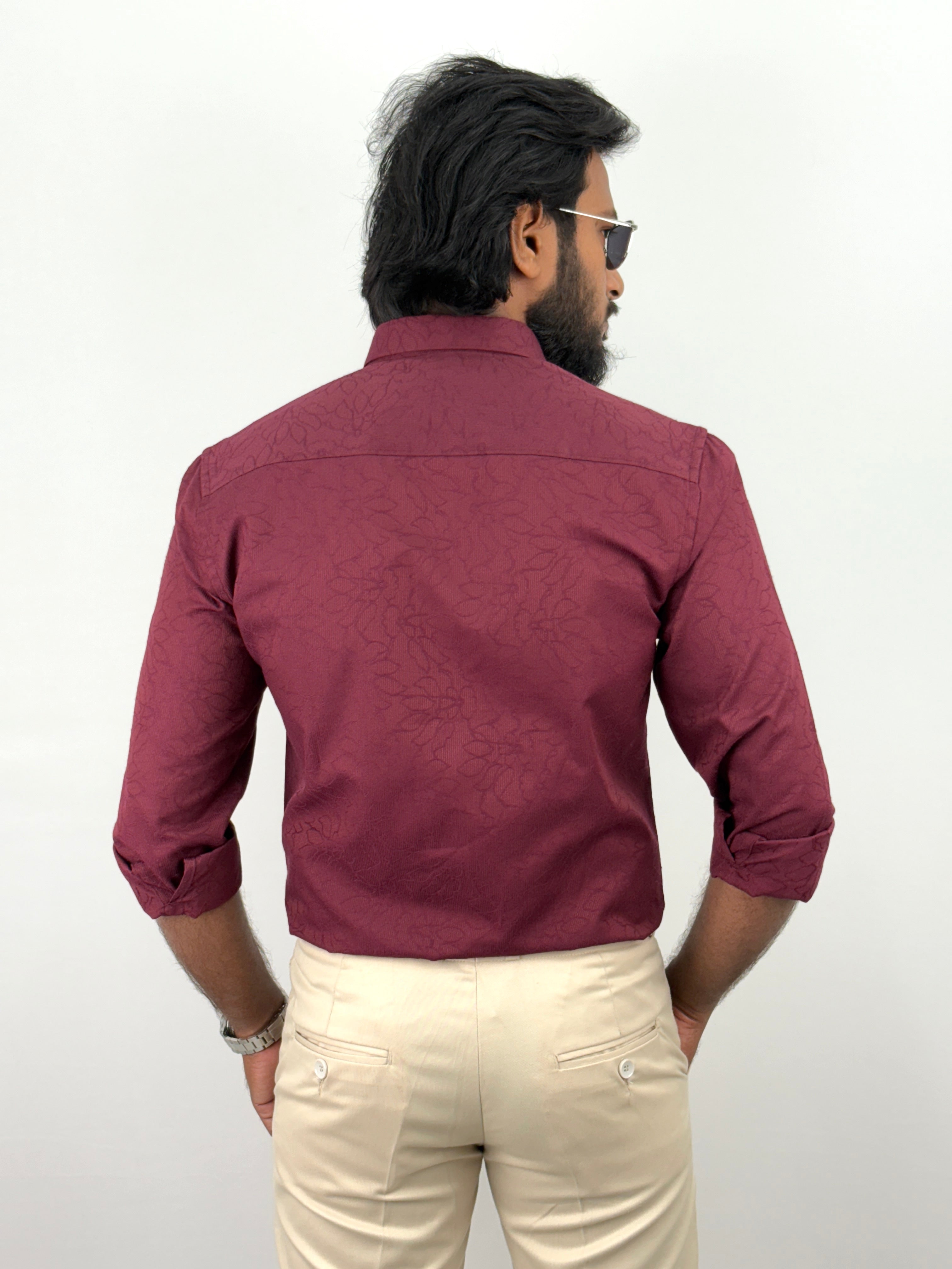 Maroon Jacquard Textured Shirts