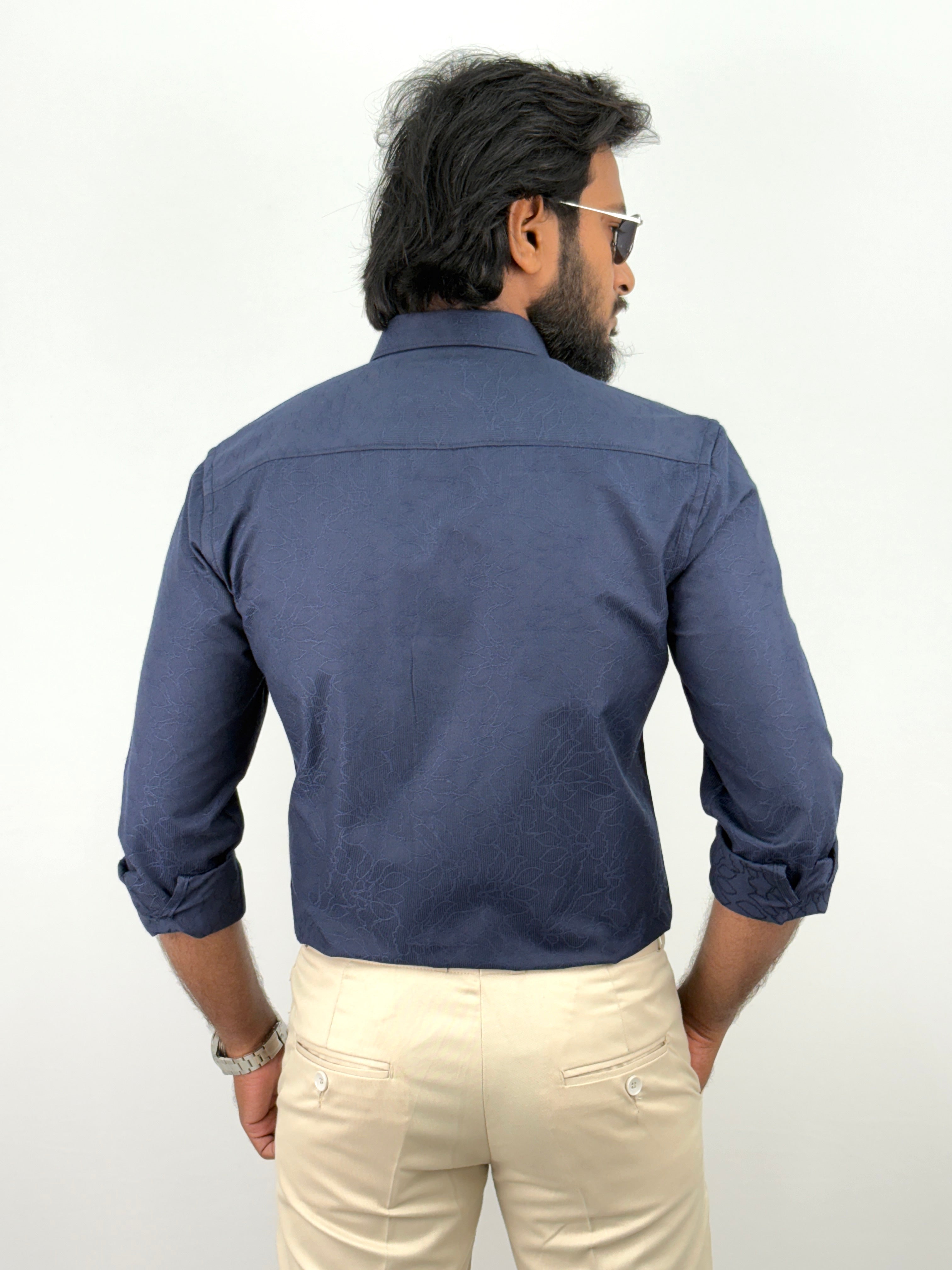 Navy Jacquard Textured Shirts