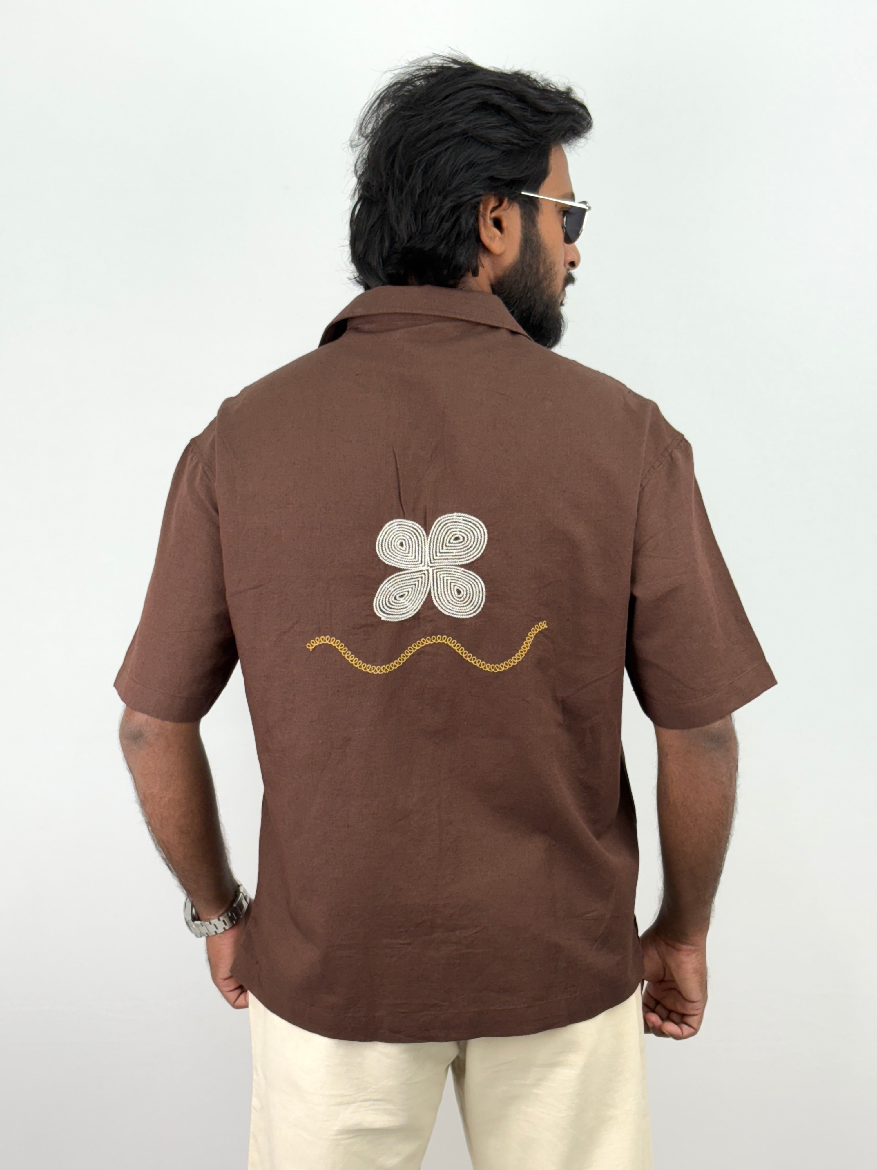 Brown Half Sleeve Embroidery Shirts