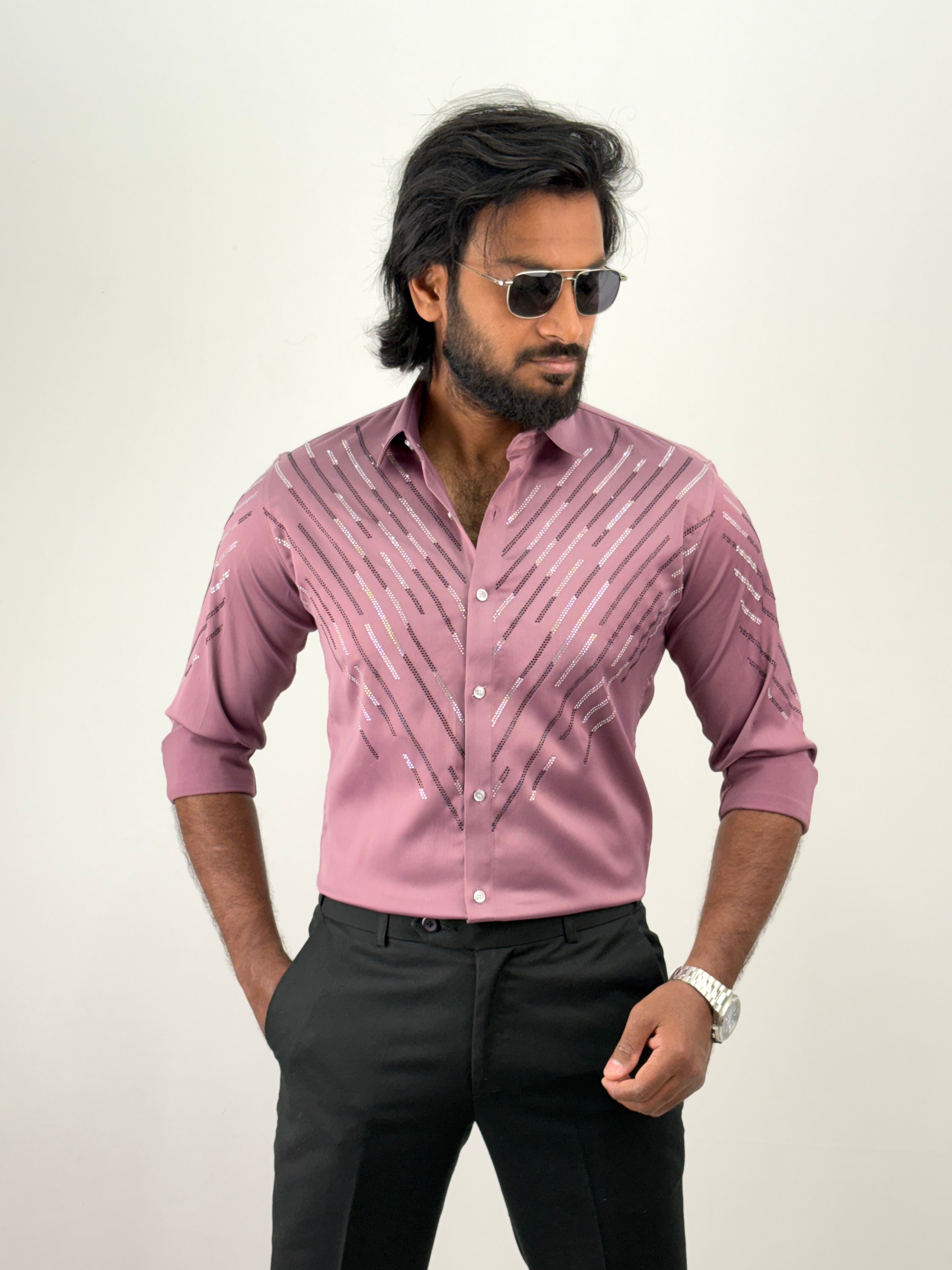 Onion Pink Designer Stone Work Shirt 7