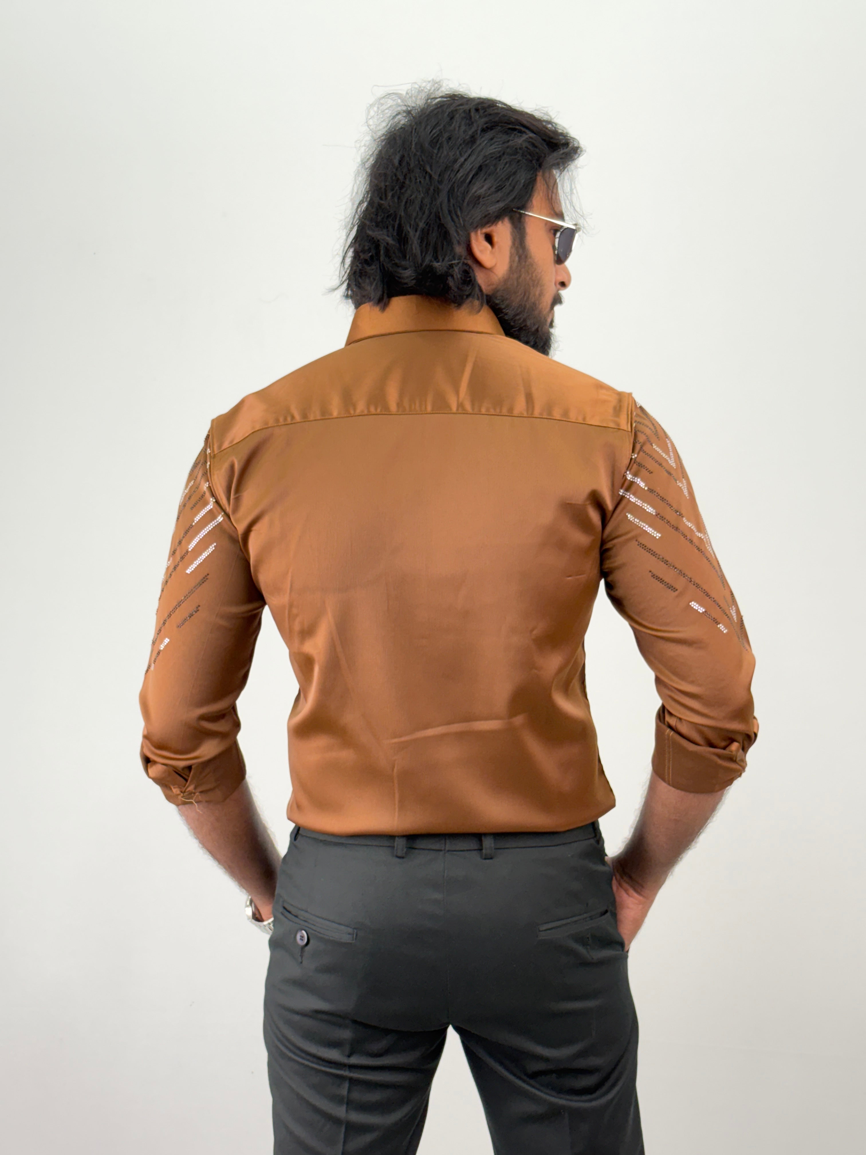 Brown Designer Stone Work Shirt 7