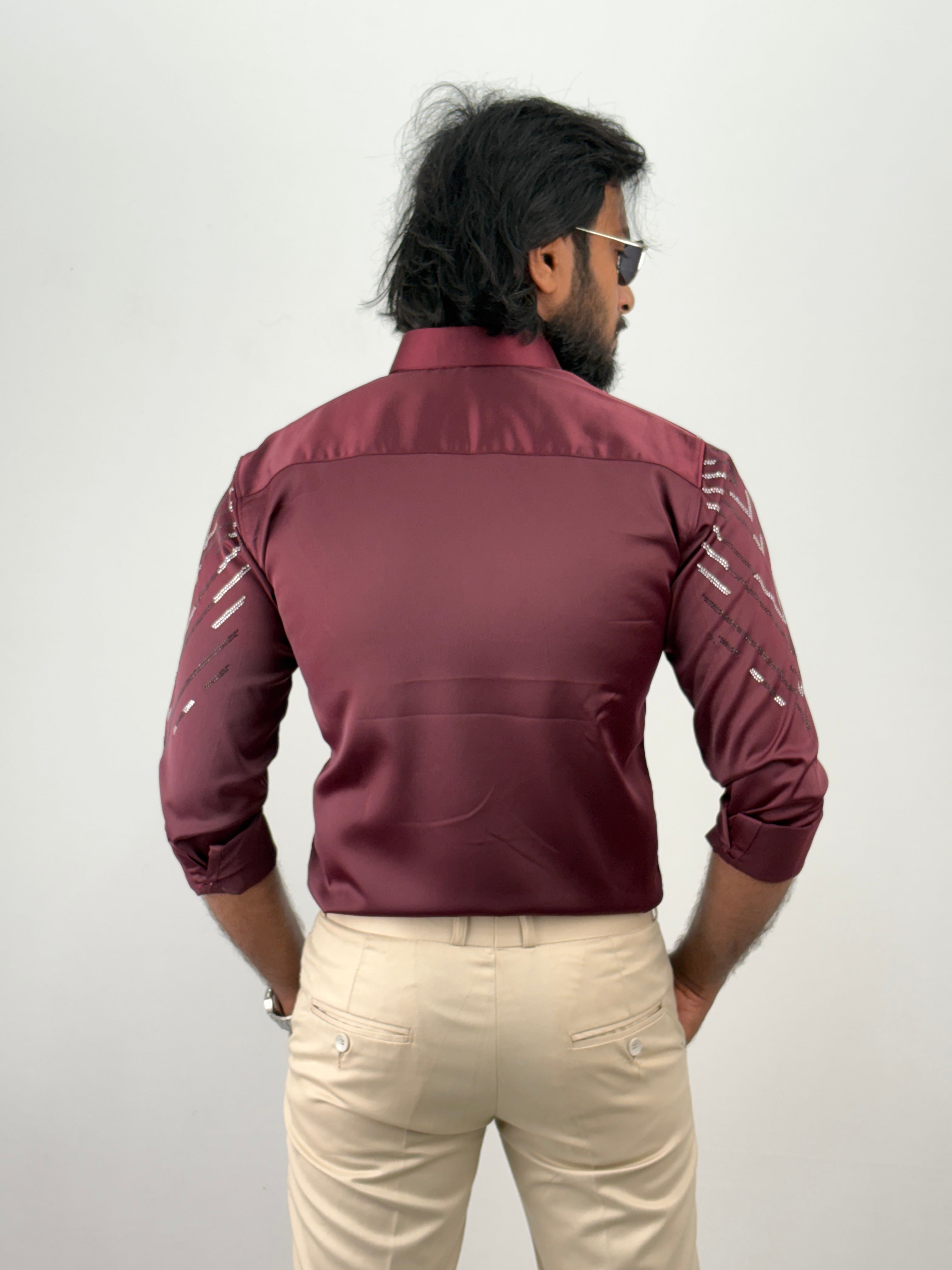 Maroon Designer Stone Work Shirt 7