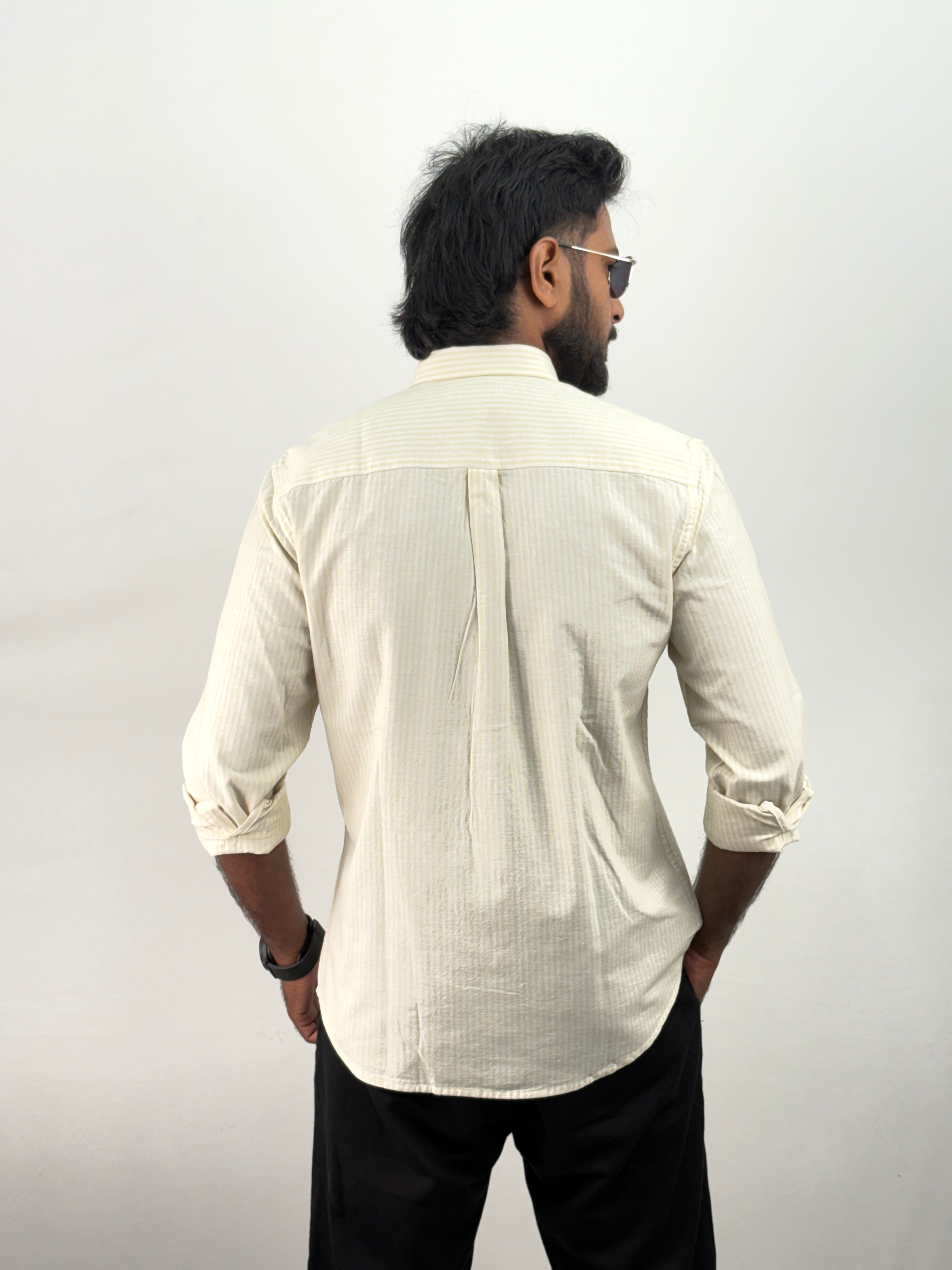 Yellow Old Money Linen Stripe Shirt