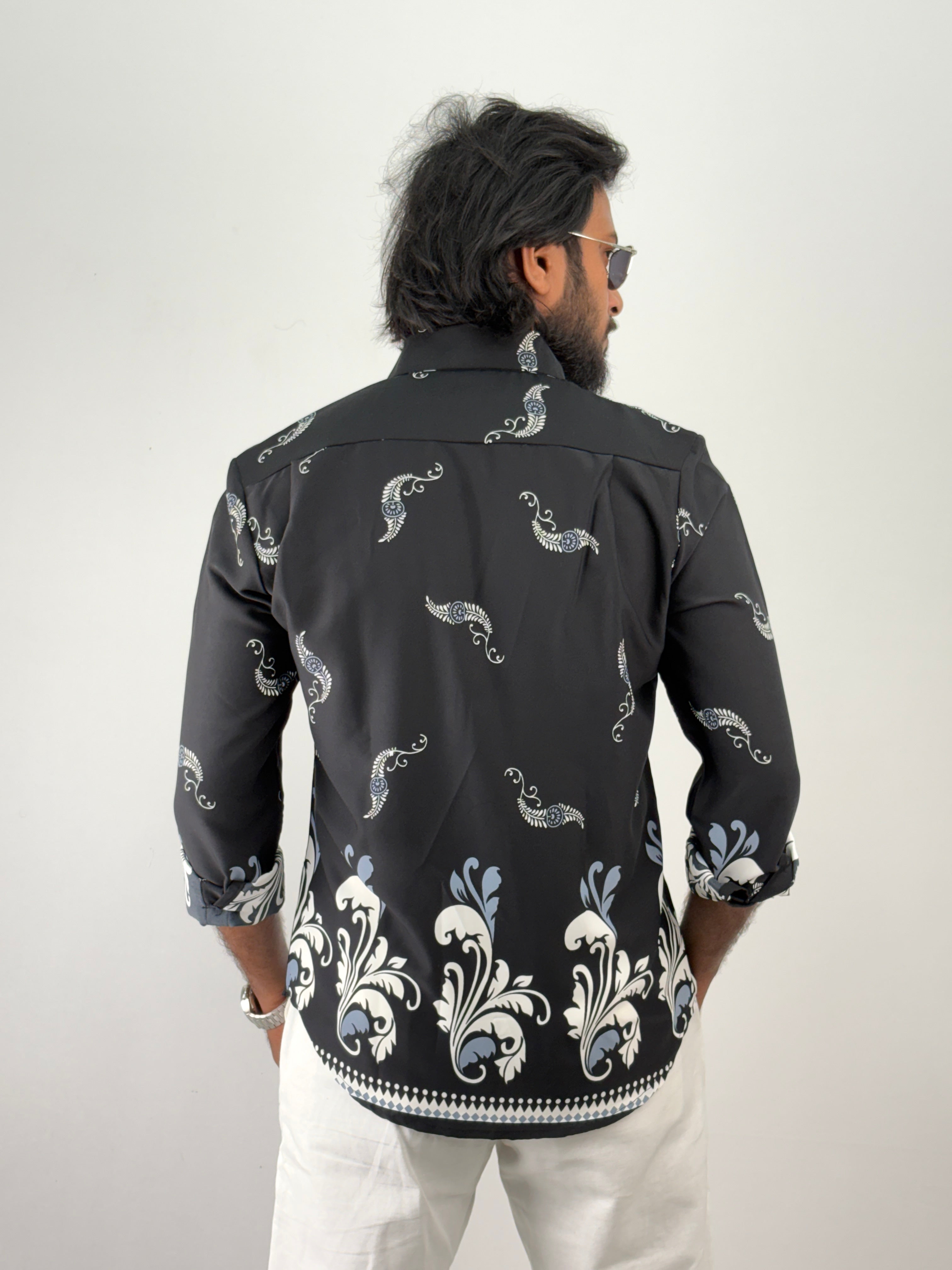 Black Viscose Printed Shirt
