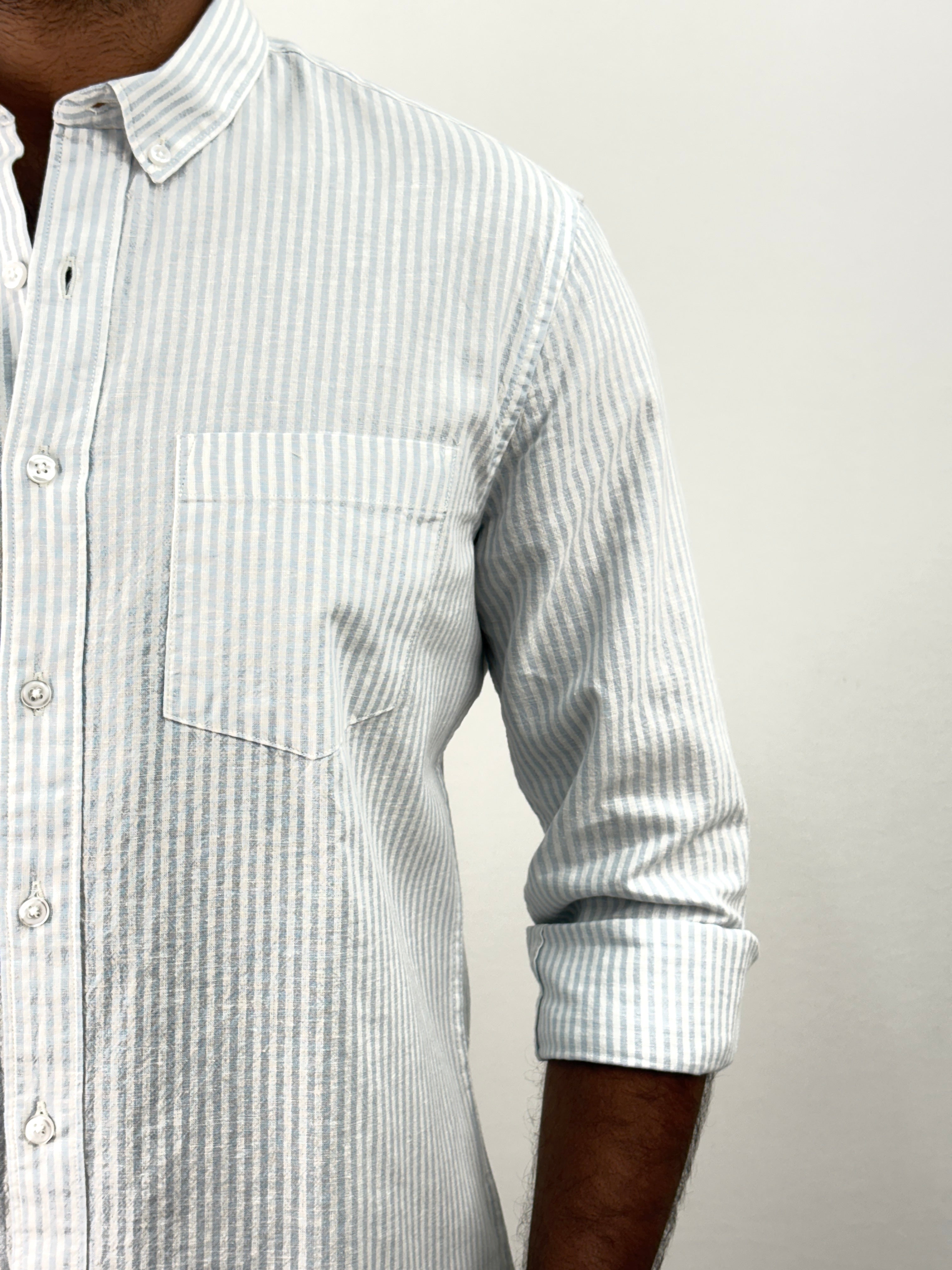 Blue Linen Old Money Stripe Shirt