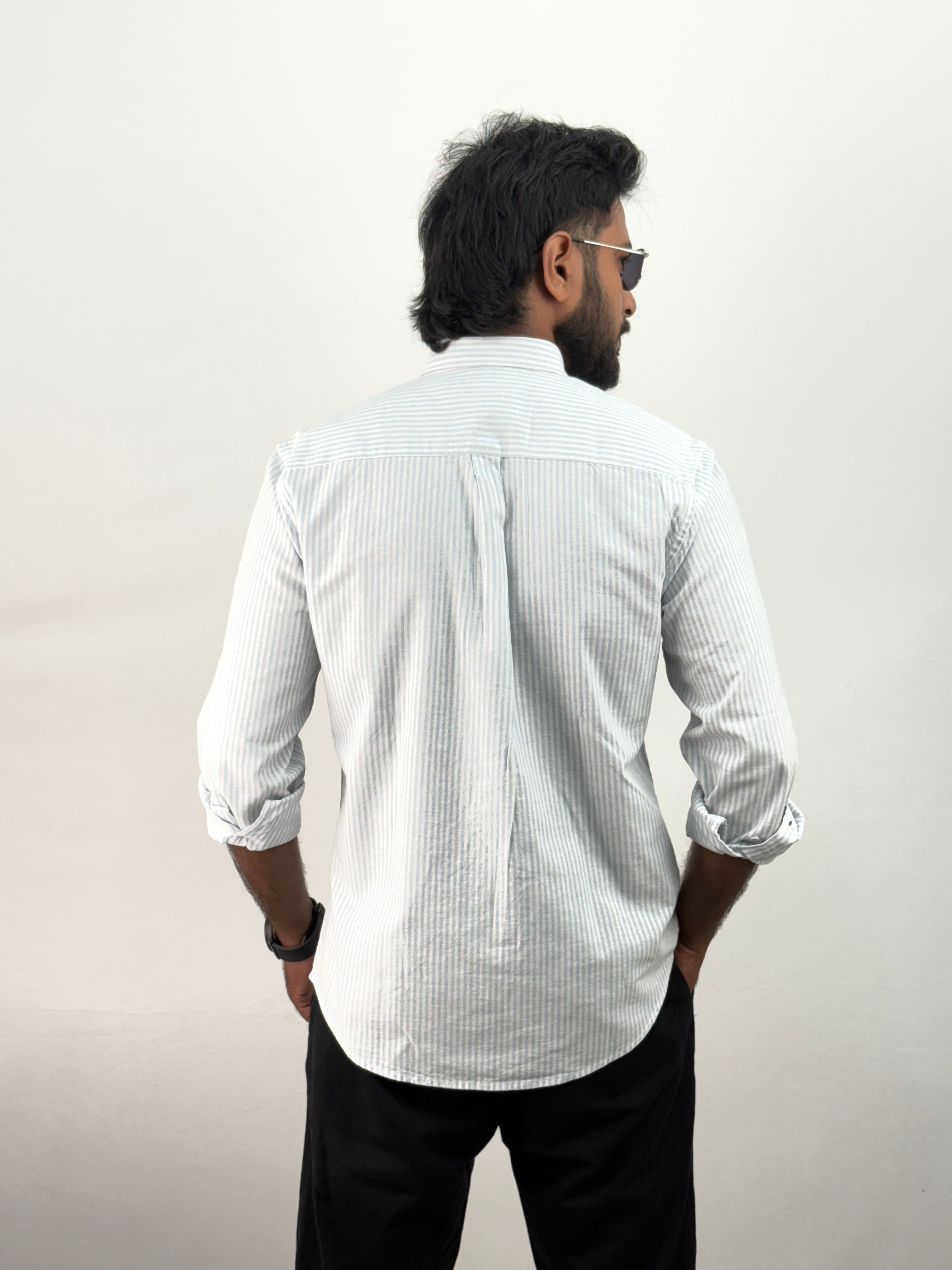 Blue Linen Old Money Stripe Shirt