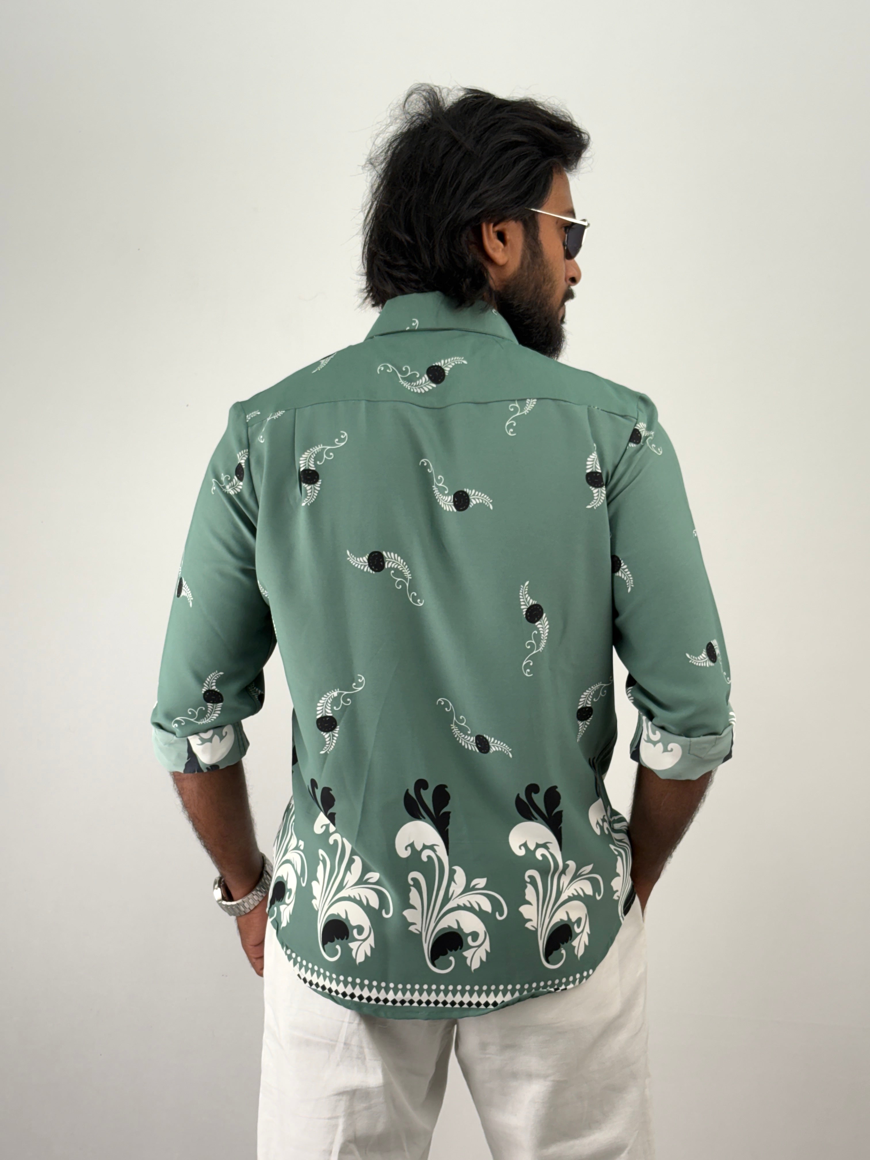 Green Viscose Printed Shirt