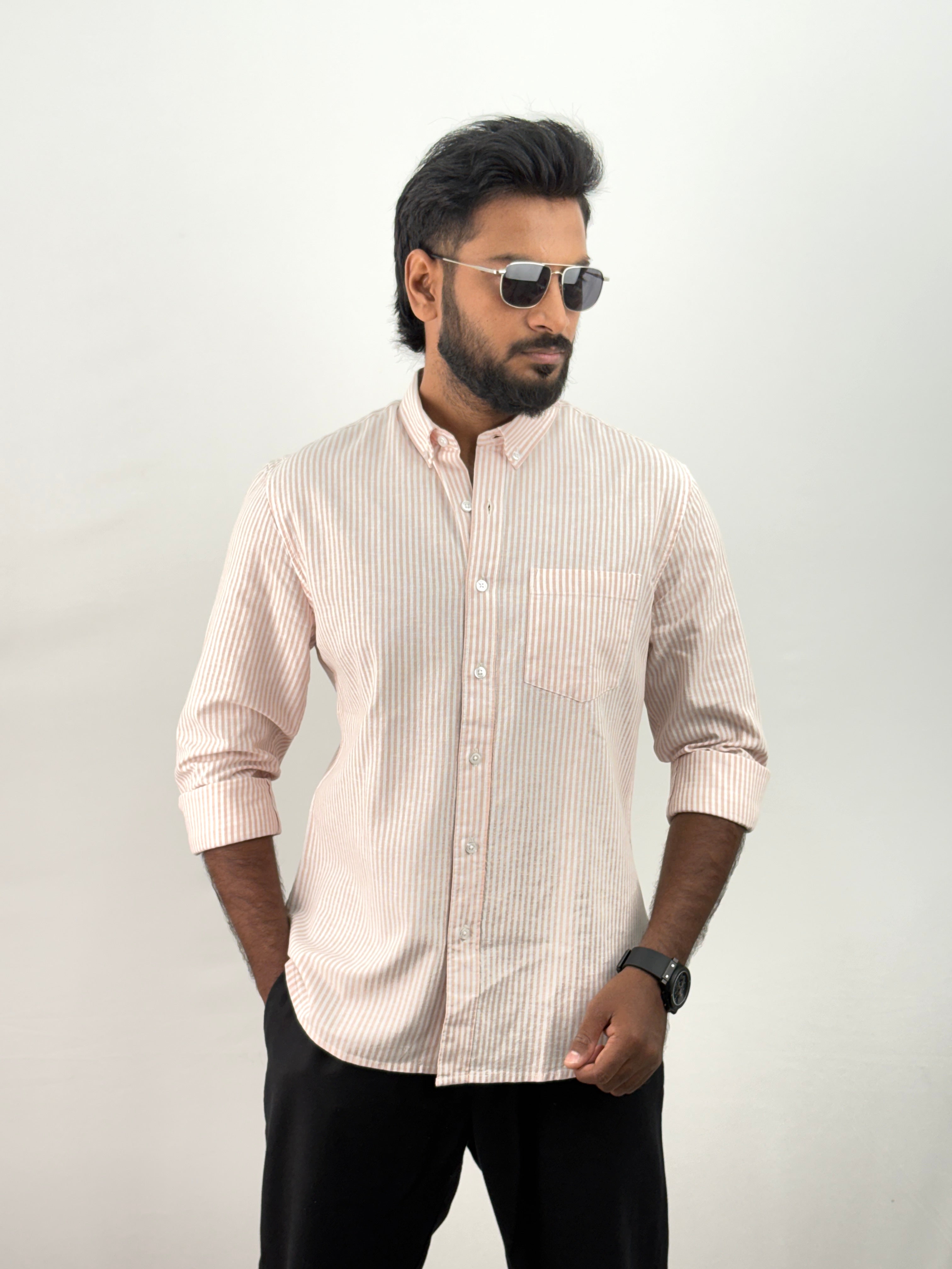 Peach Old Money Linen Stripe Shirt