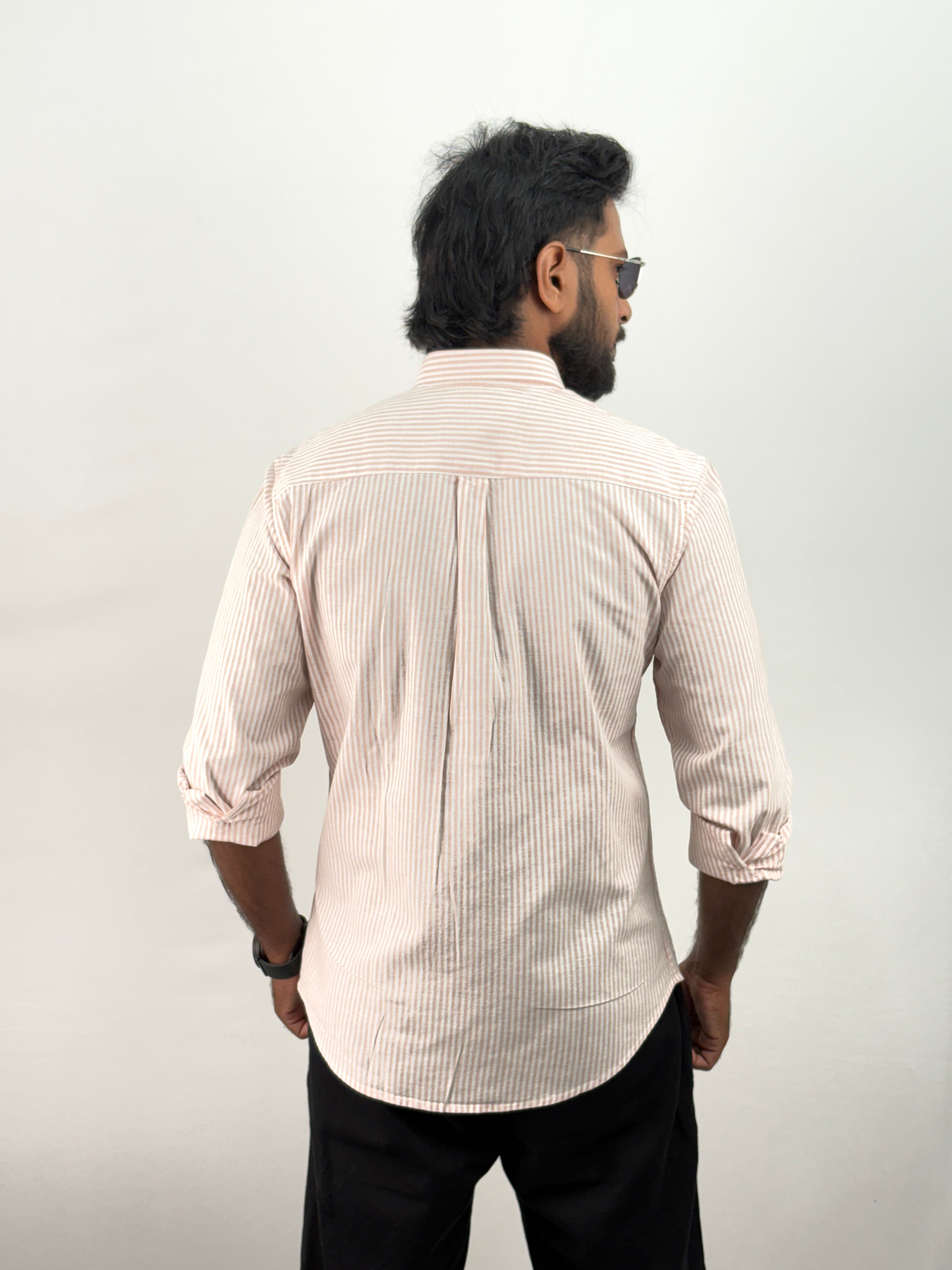 Peach Old Money Linen Stripe Shirt