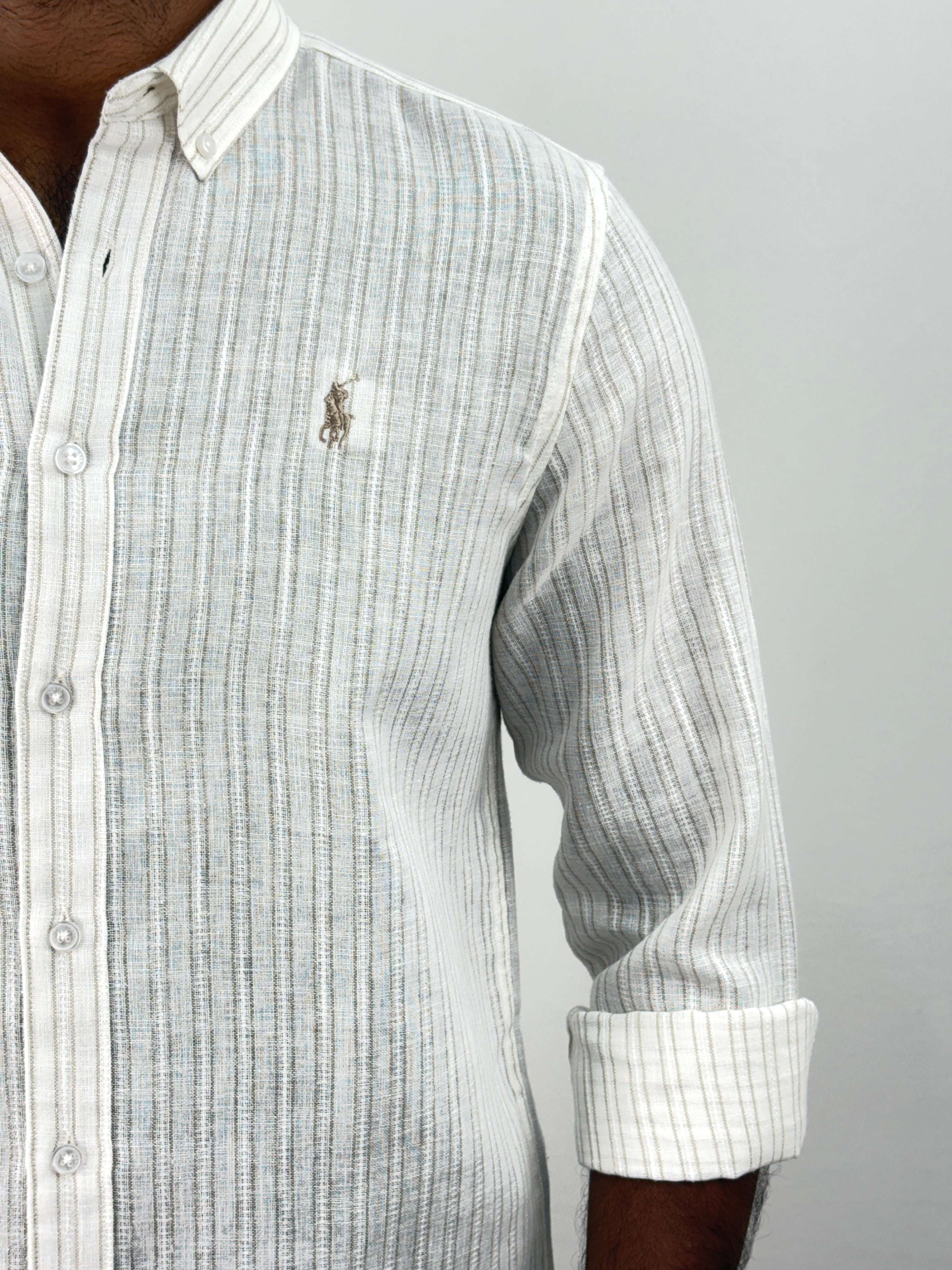 White Linen Stripe Shirt