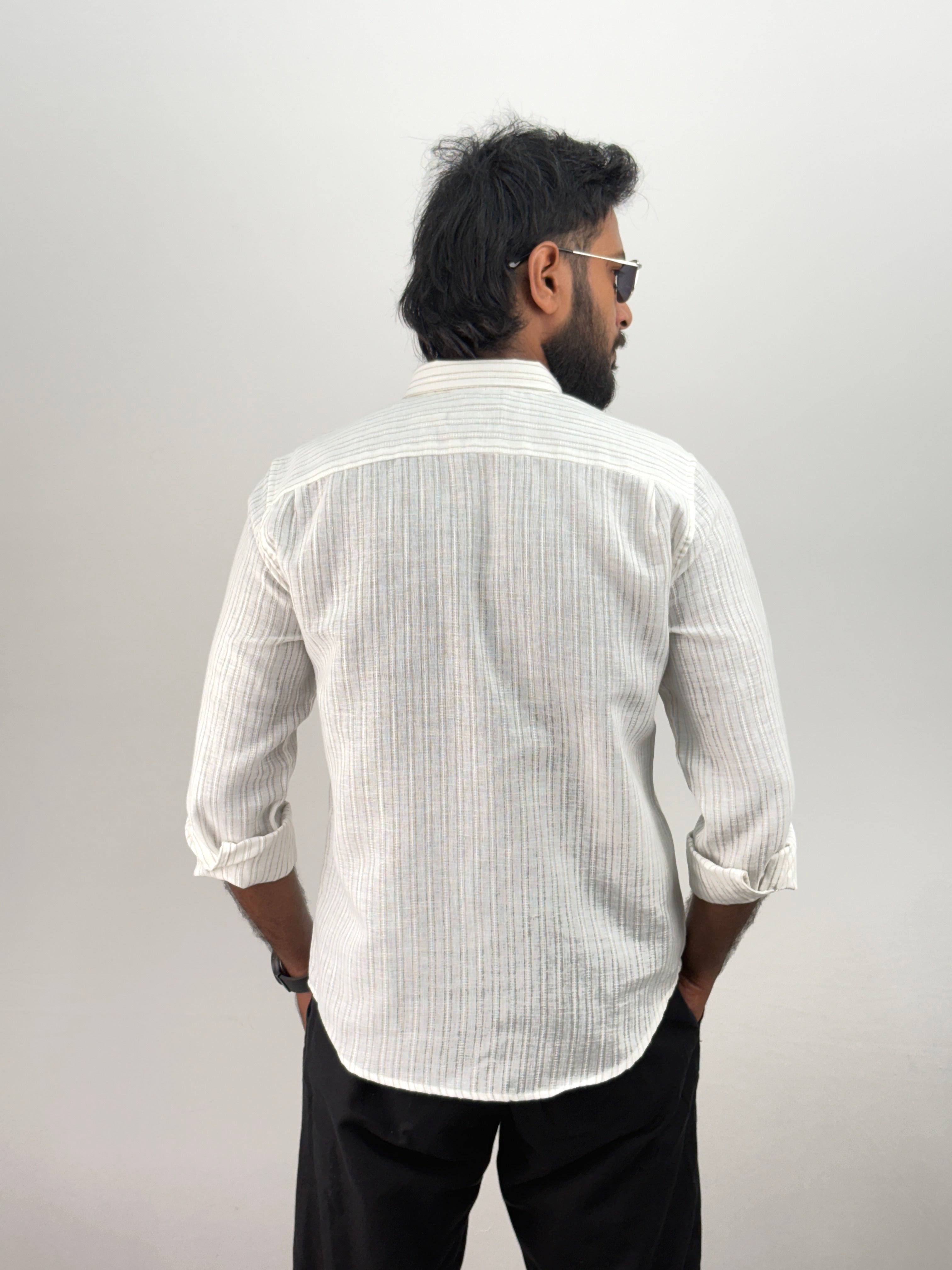 White Linen Stripe Shirt
