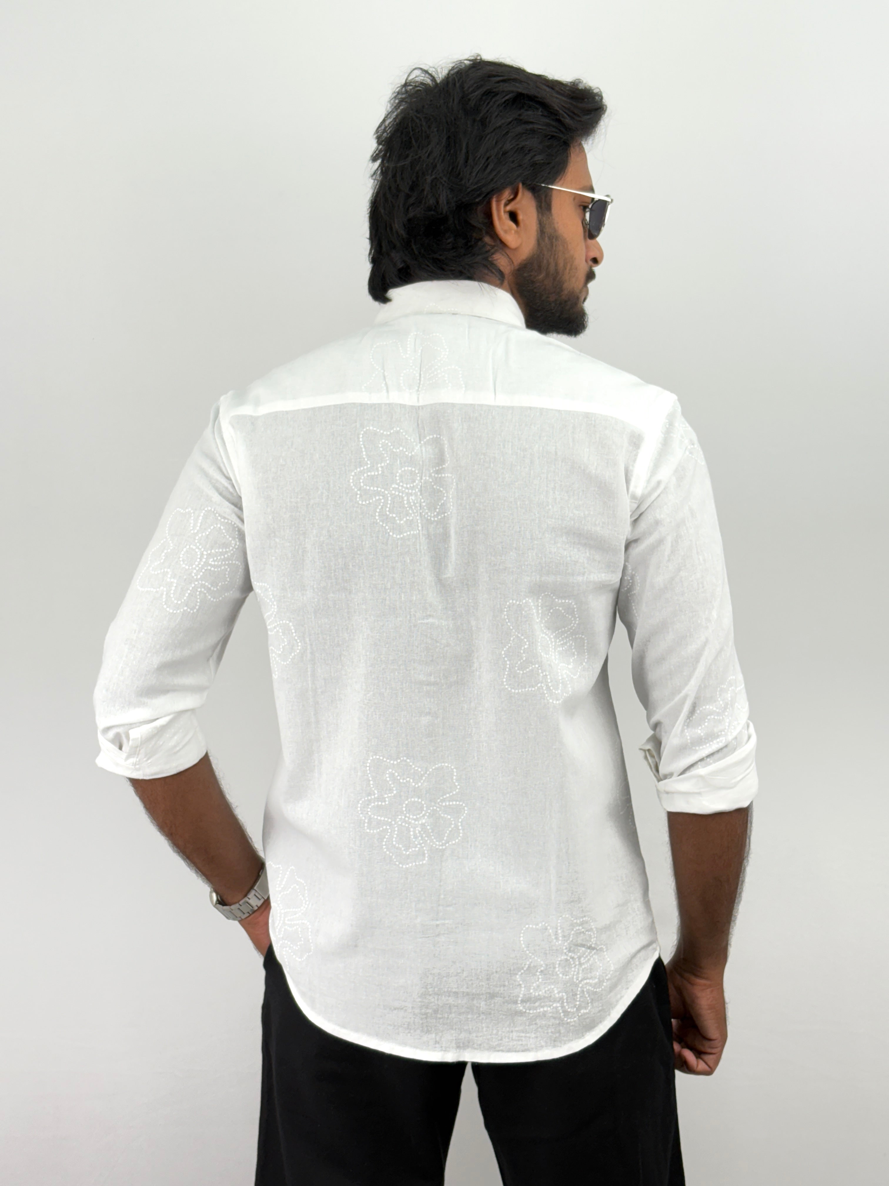 White Printed Linen Shirt