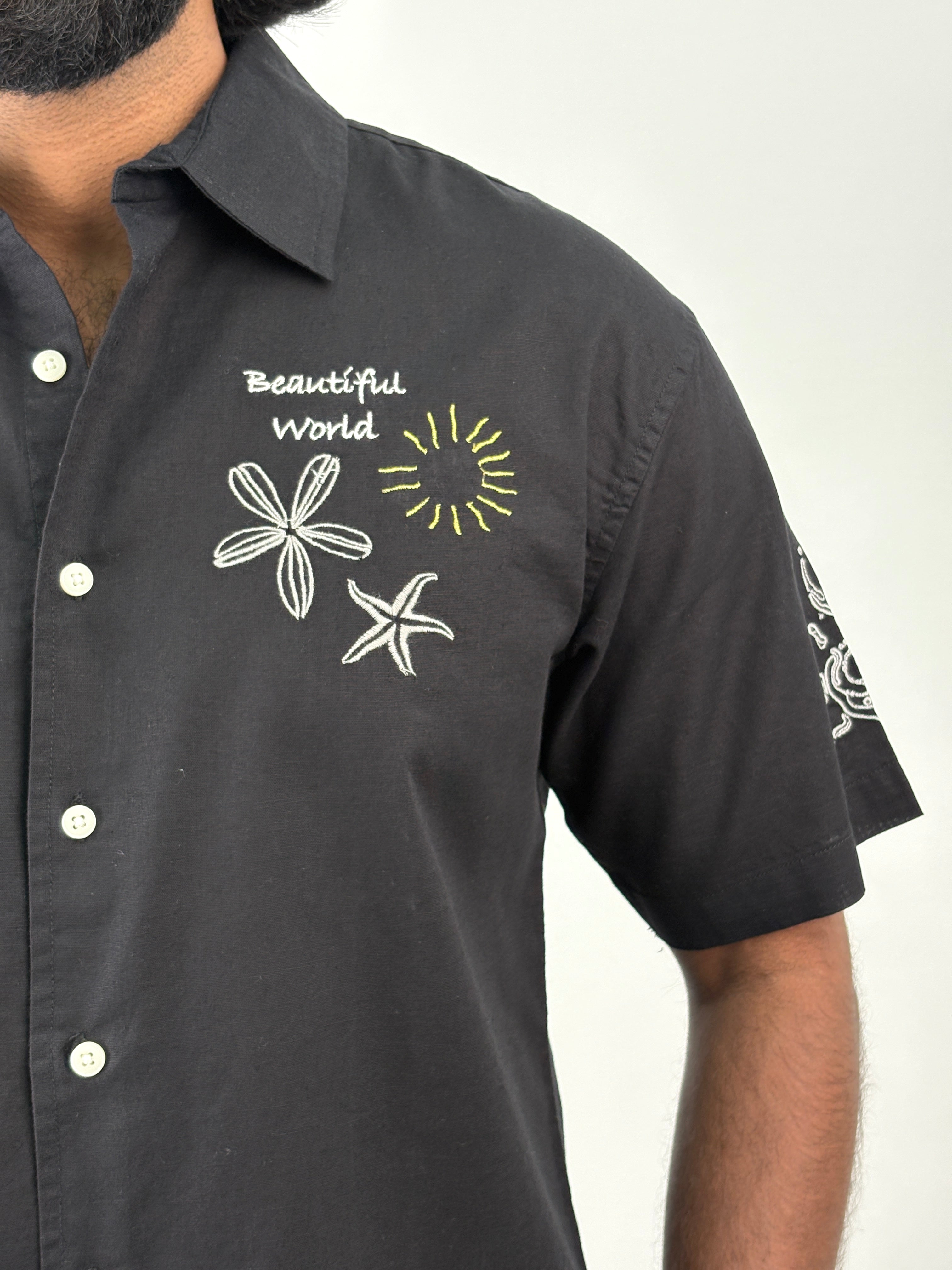 Black Half Sleeve Embroidery Shirt