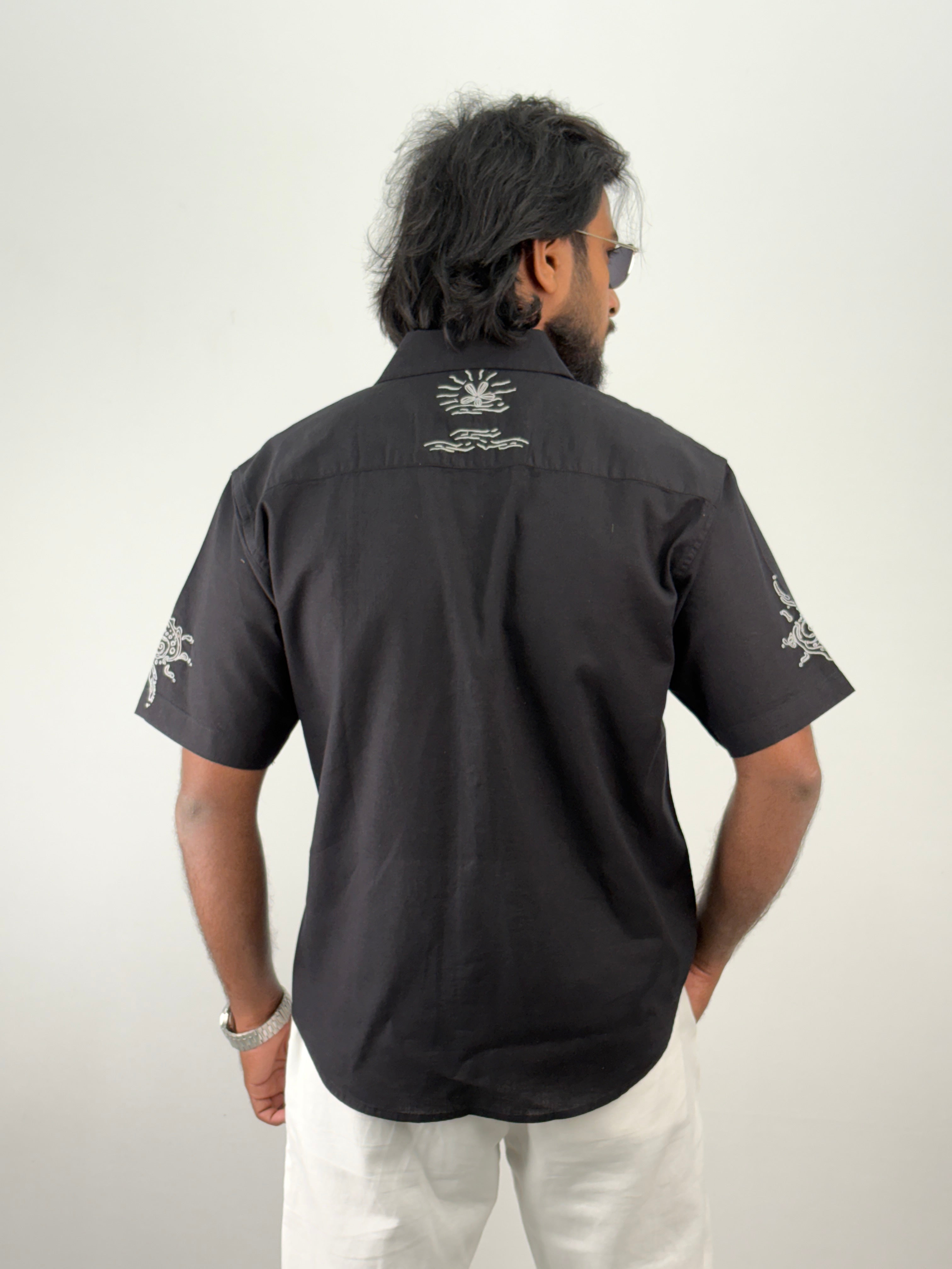 Black Half Sleeve Embroidery Shirt