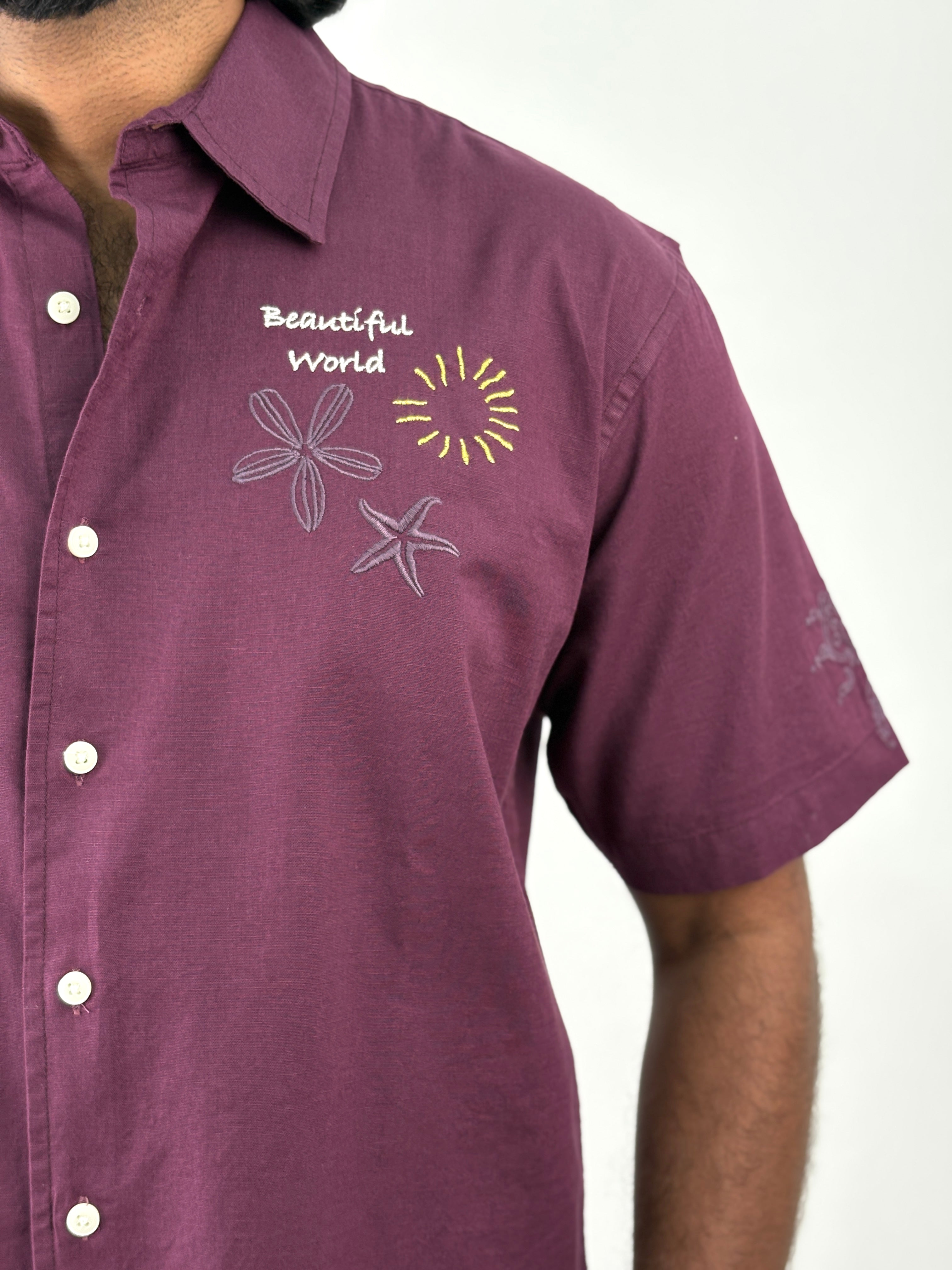 Violet Half Sleeve Embroidery Shirt
