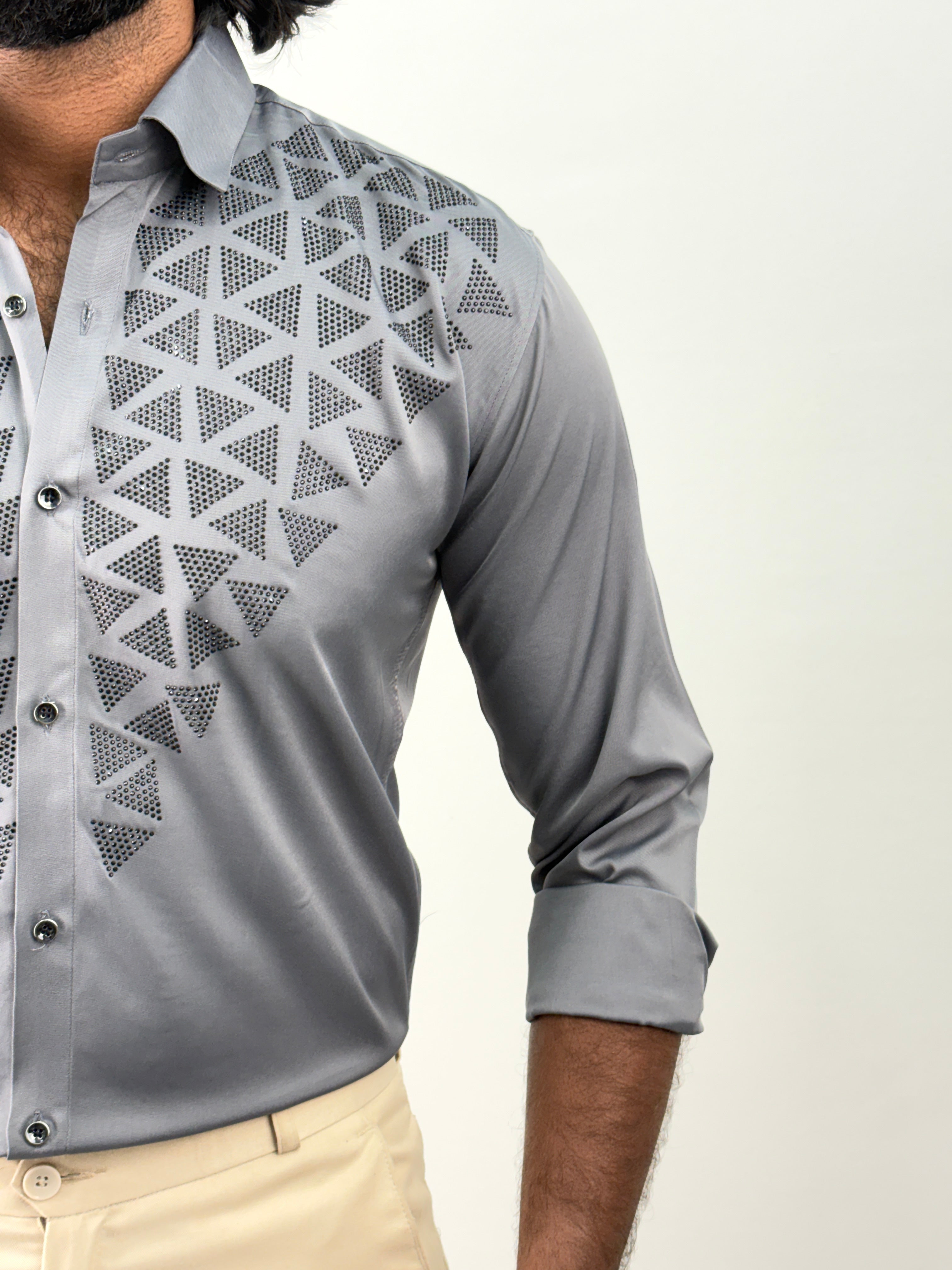 Grey Designer Stone Work Shirt 8