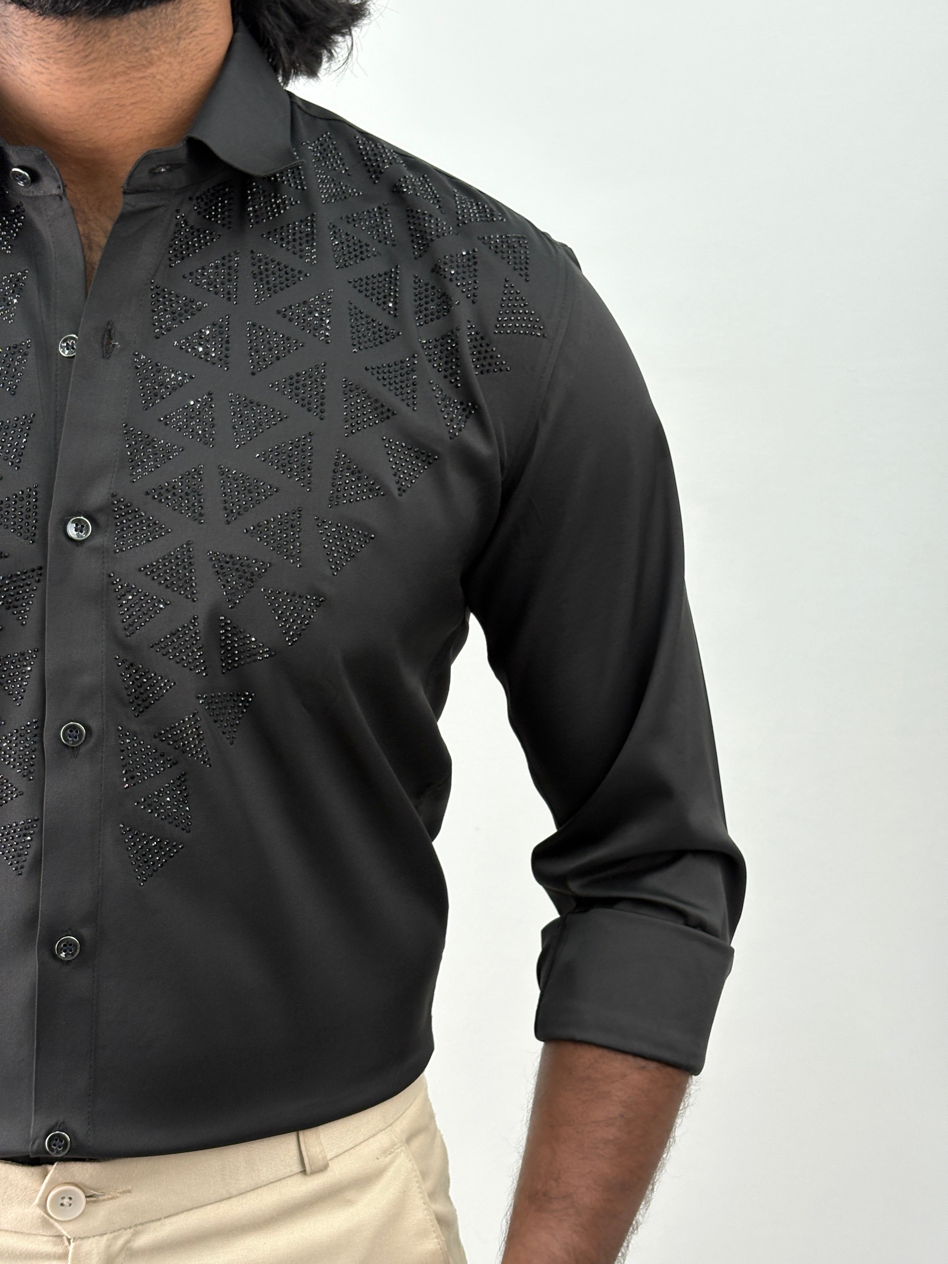 Black Designer Stone Work Shirt 8