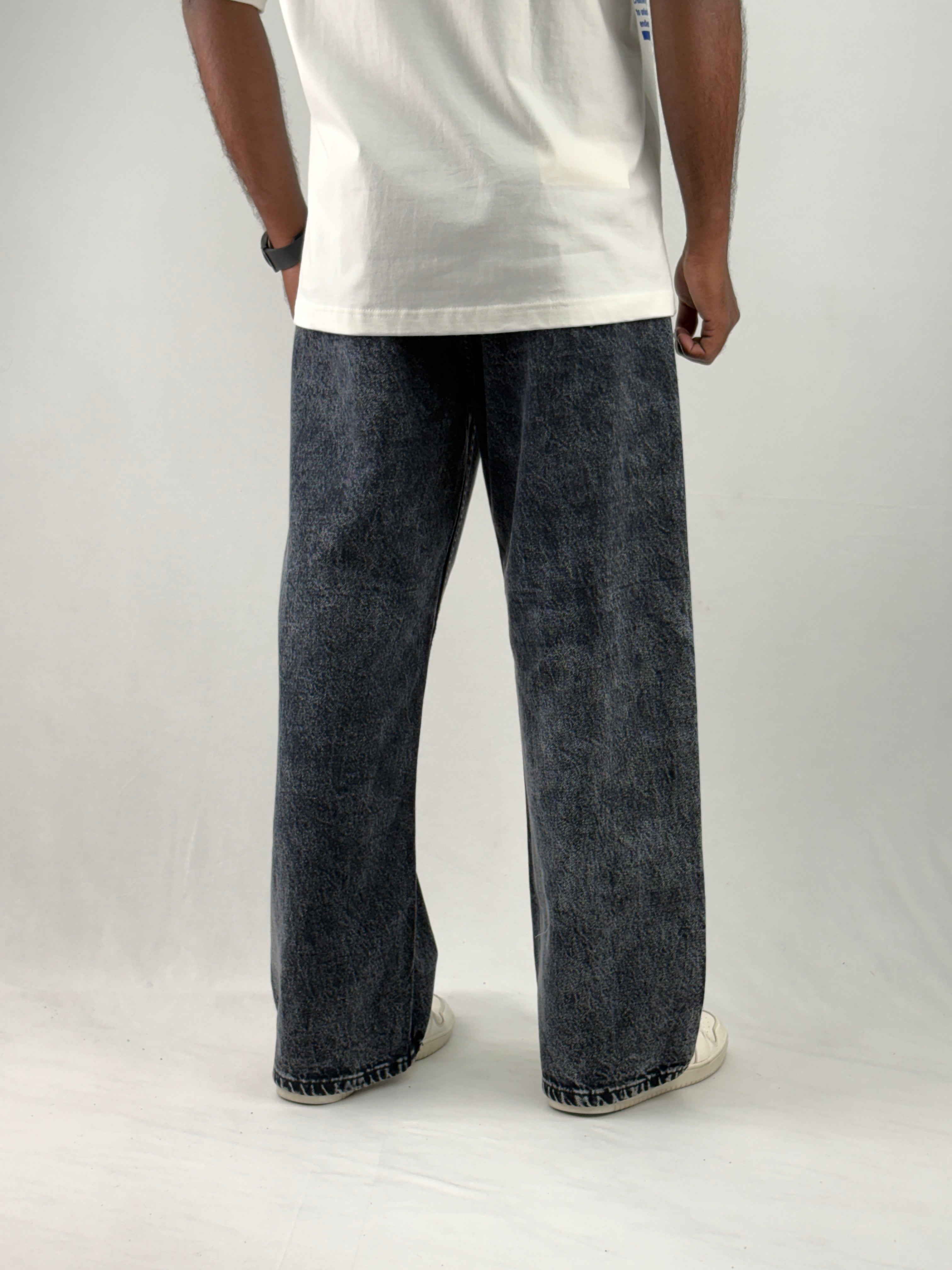 Black Acid Wash Wide Leg Jean