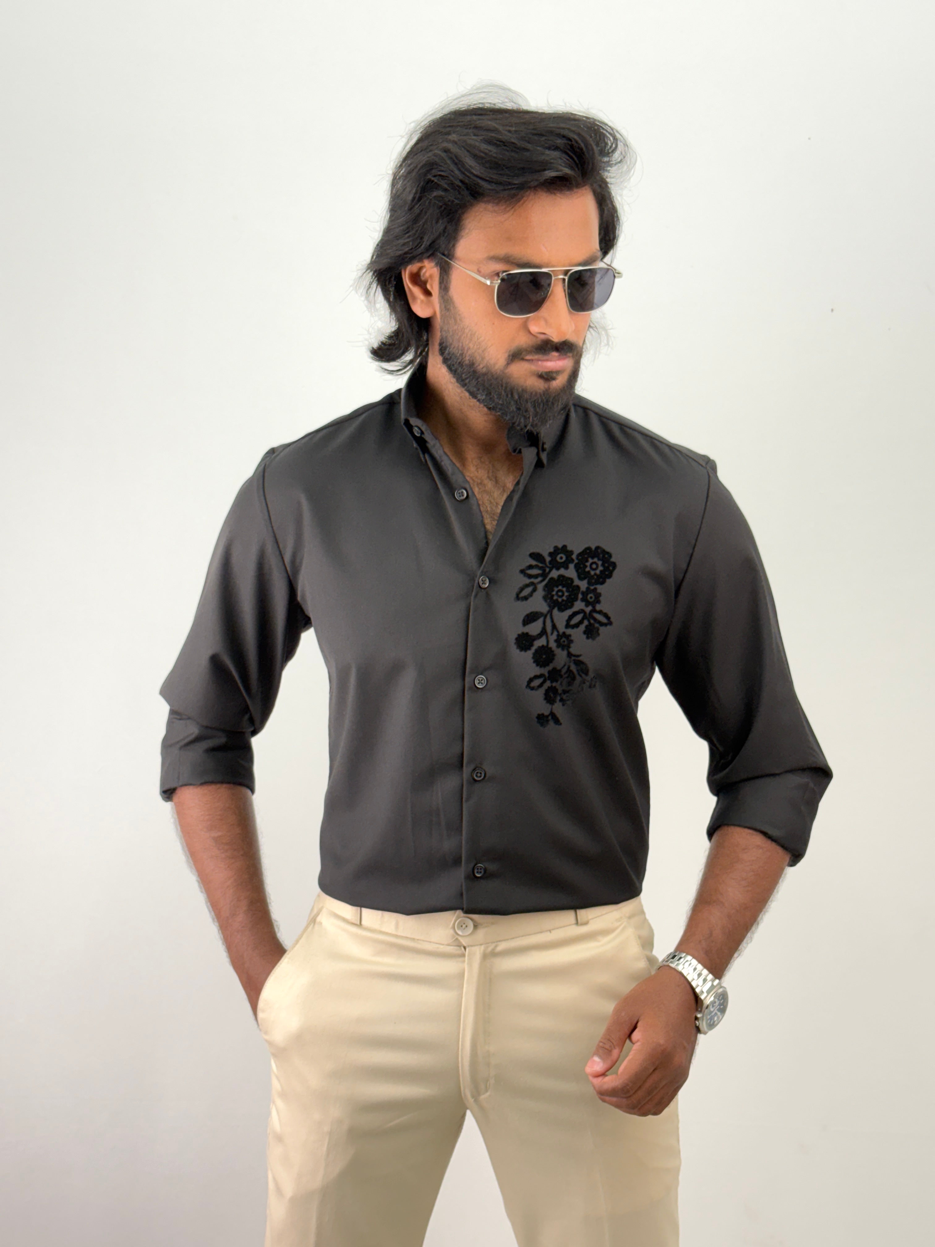 Black Flock Printed Shirt 2