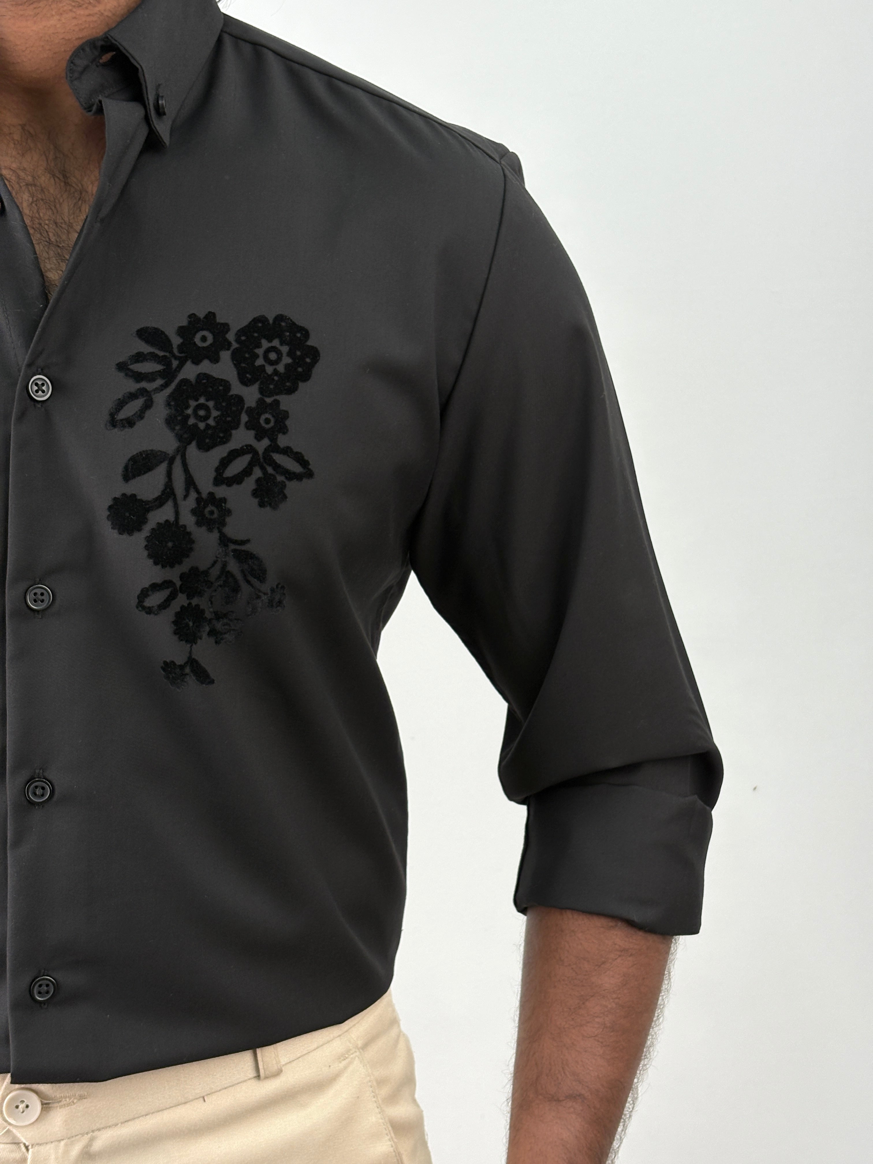 Black Flock Printed Shirt 2