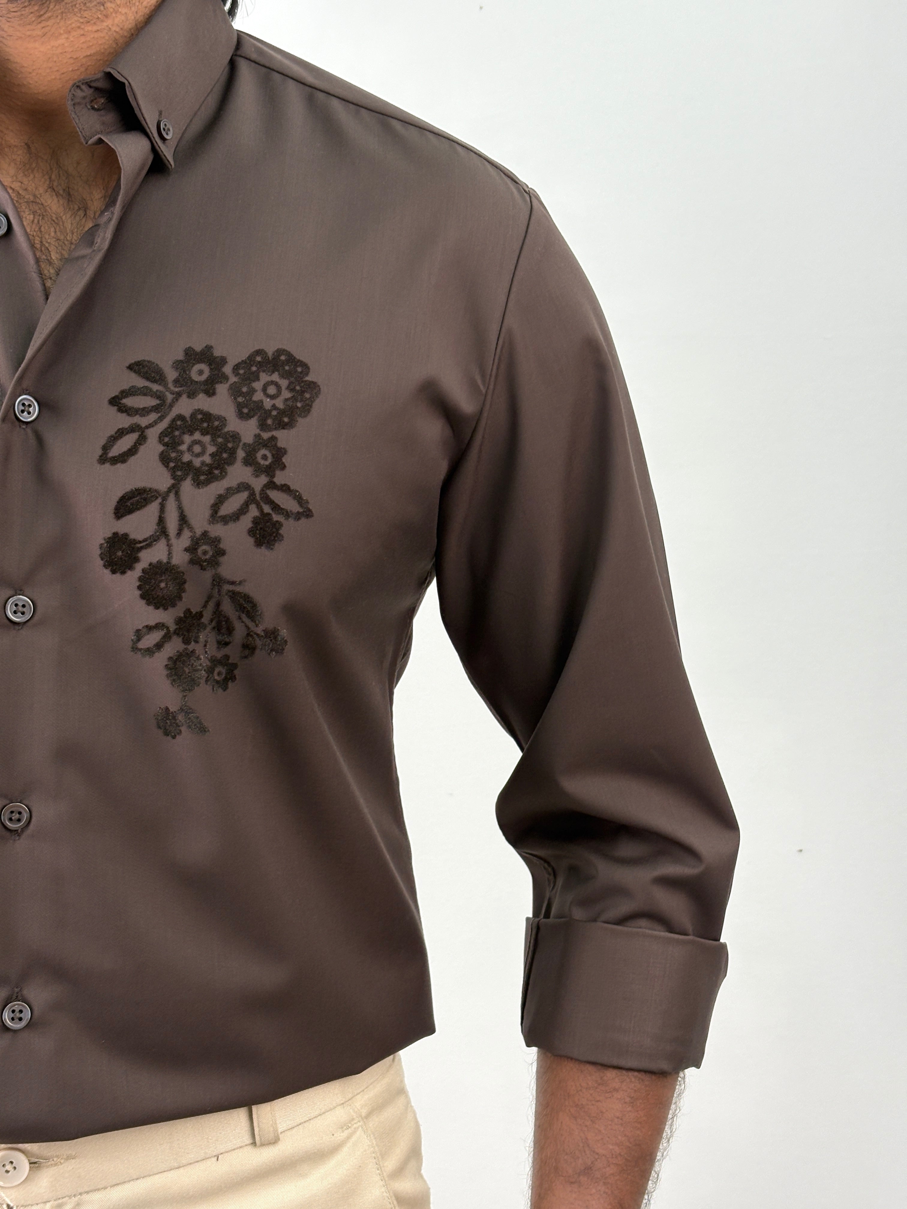 Dark Brown Flock Printed Shirt 2
