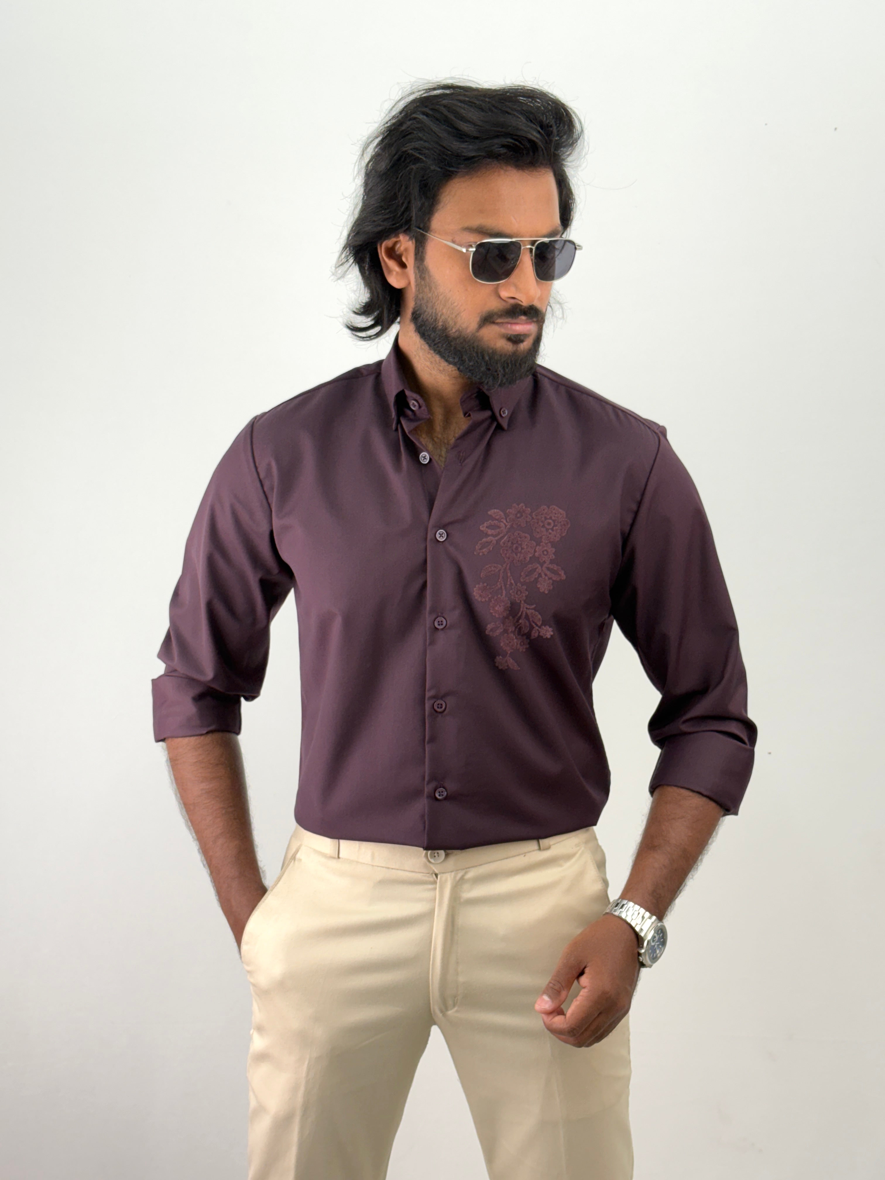 Wine Flock Printed Shirt 2