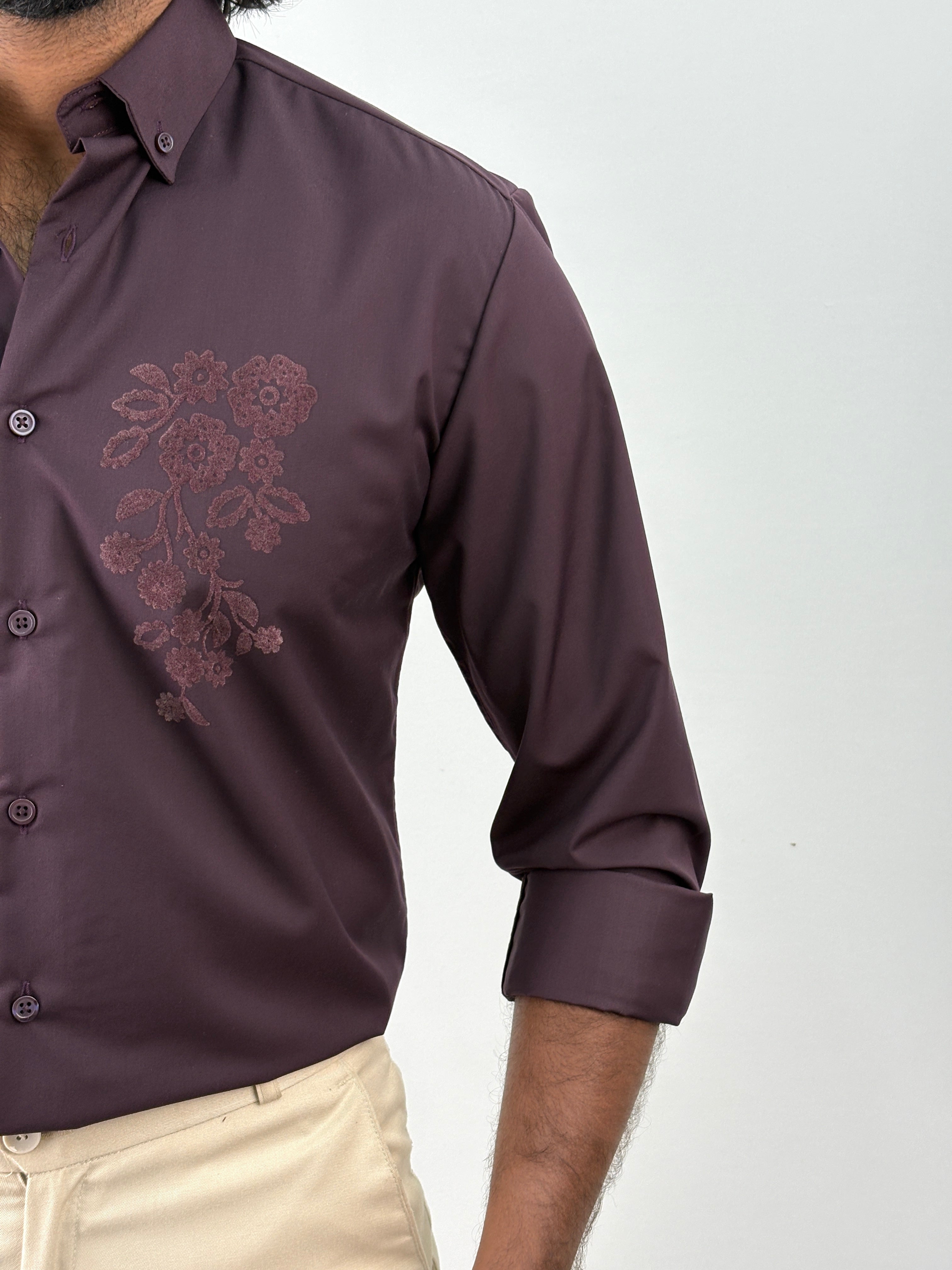 Wine Flock Printed Shirt 2