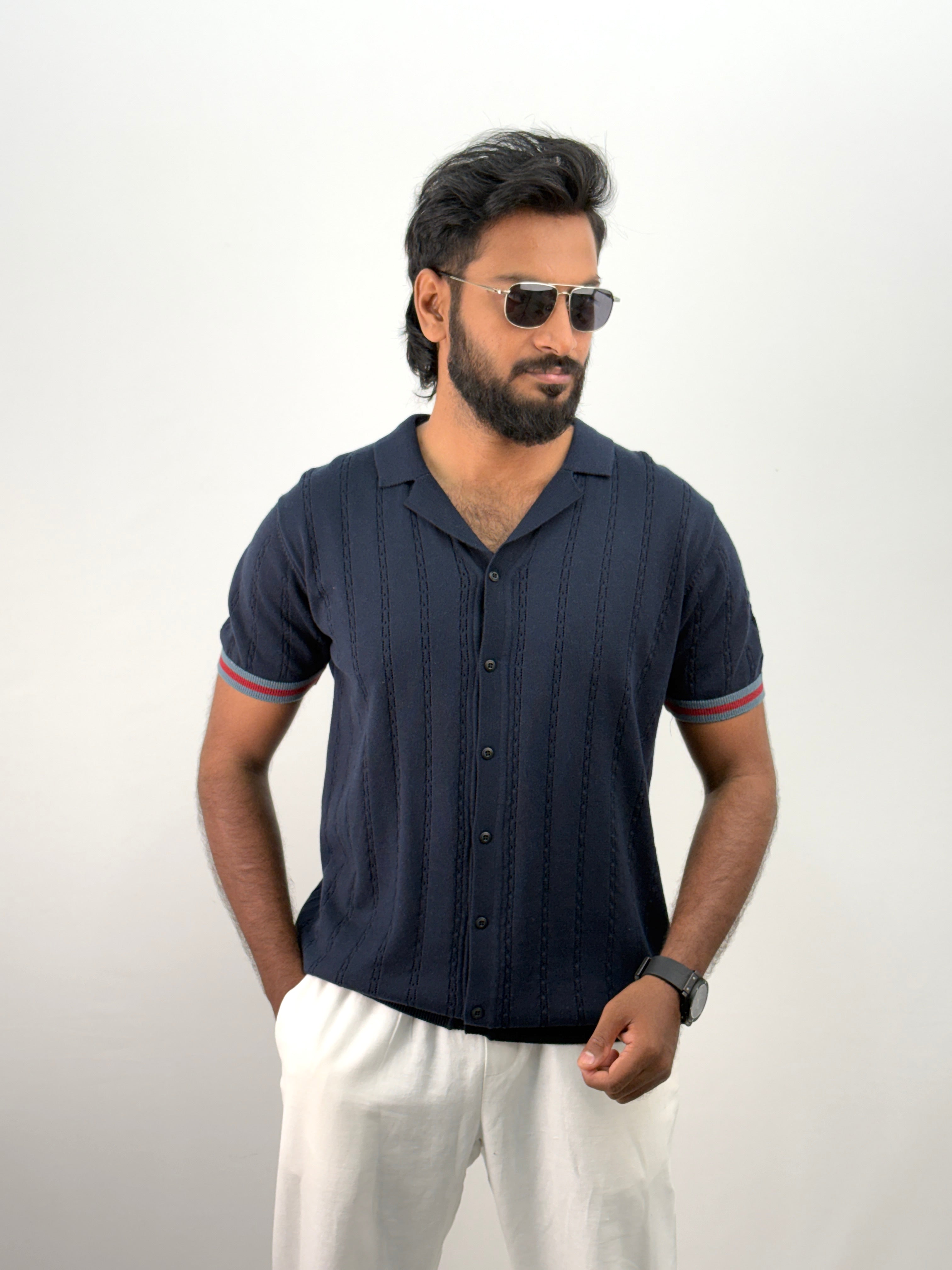 Navy Knitted Polo Shirt